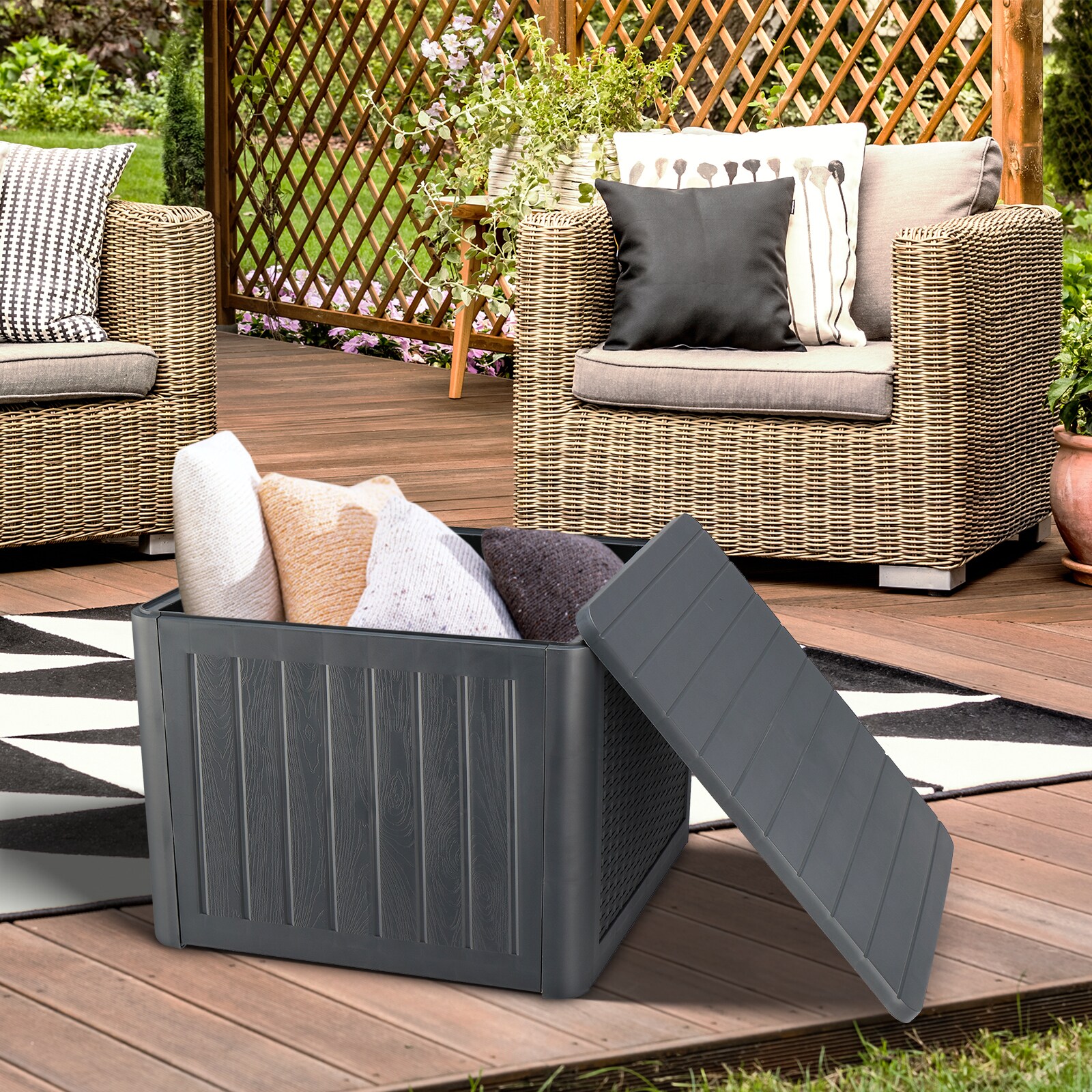 Winado 36 Gallon Plastic Deck Box in Gray in the Deck Boxes department