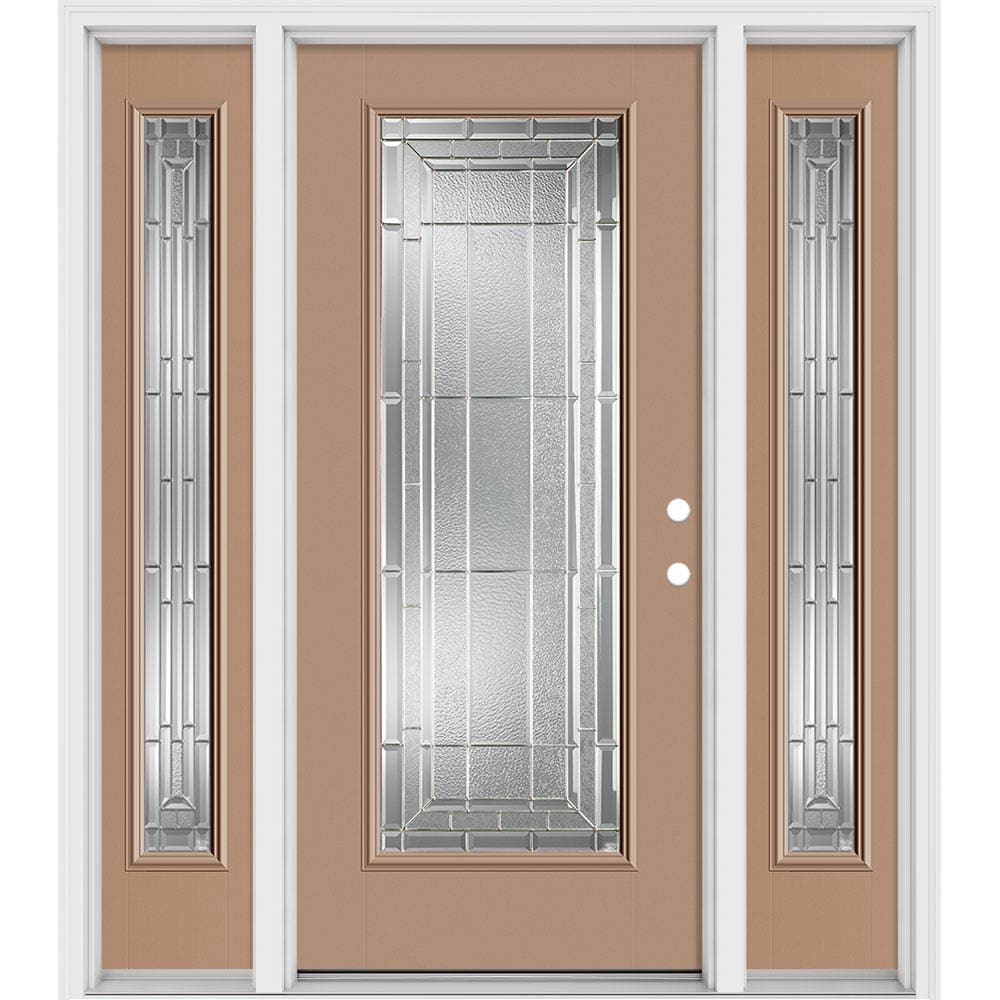 Masonite 631272 Sequence 64-in x 80-in x 4-9/16-in Fiberglass Full lite Left-hand inswing Warm Wheat Painted Prehung Slab Front Door with Sidelights with Brickmould Insulating core