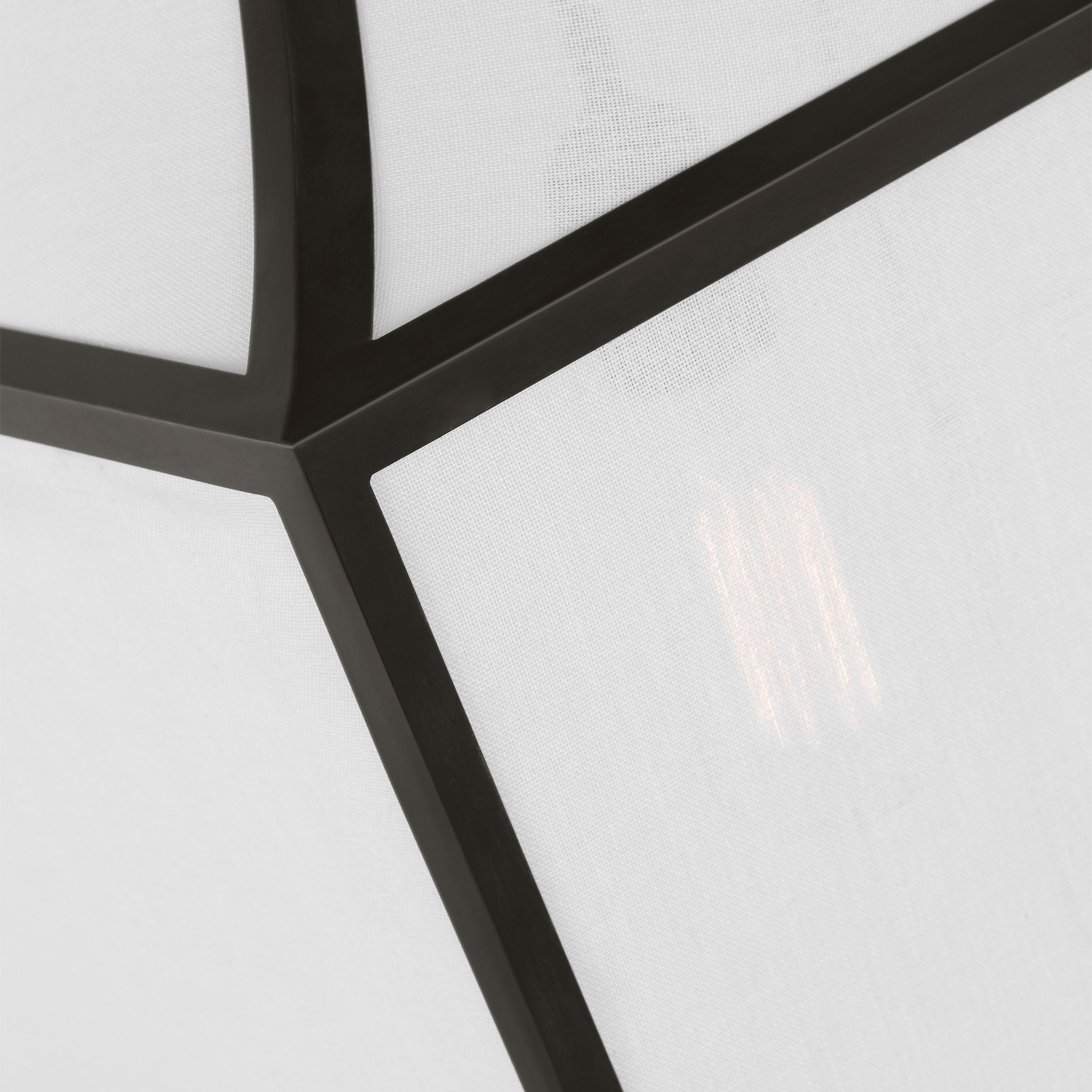 Aged Iron and White Linen Large Pendant Light