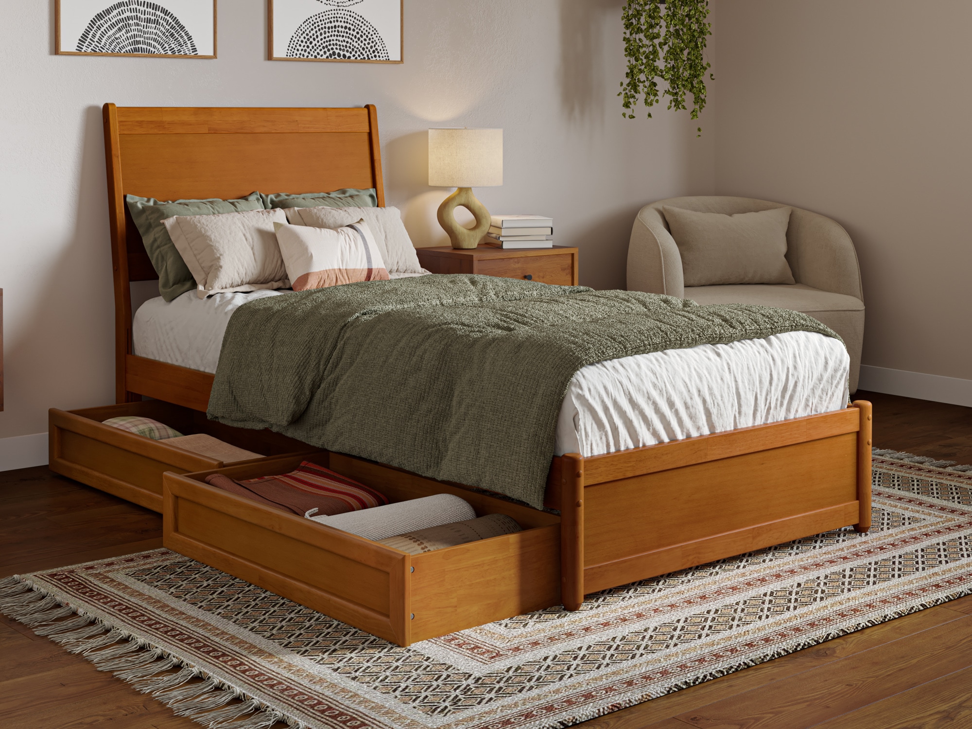 AFI AR998711T Casanova Light Toffee Twin extra long Wood Platform Bed with Storage