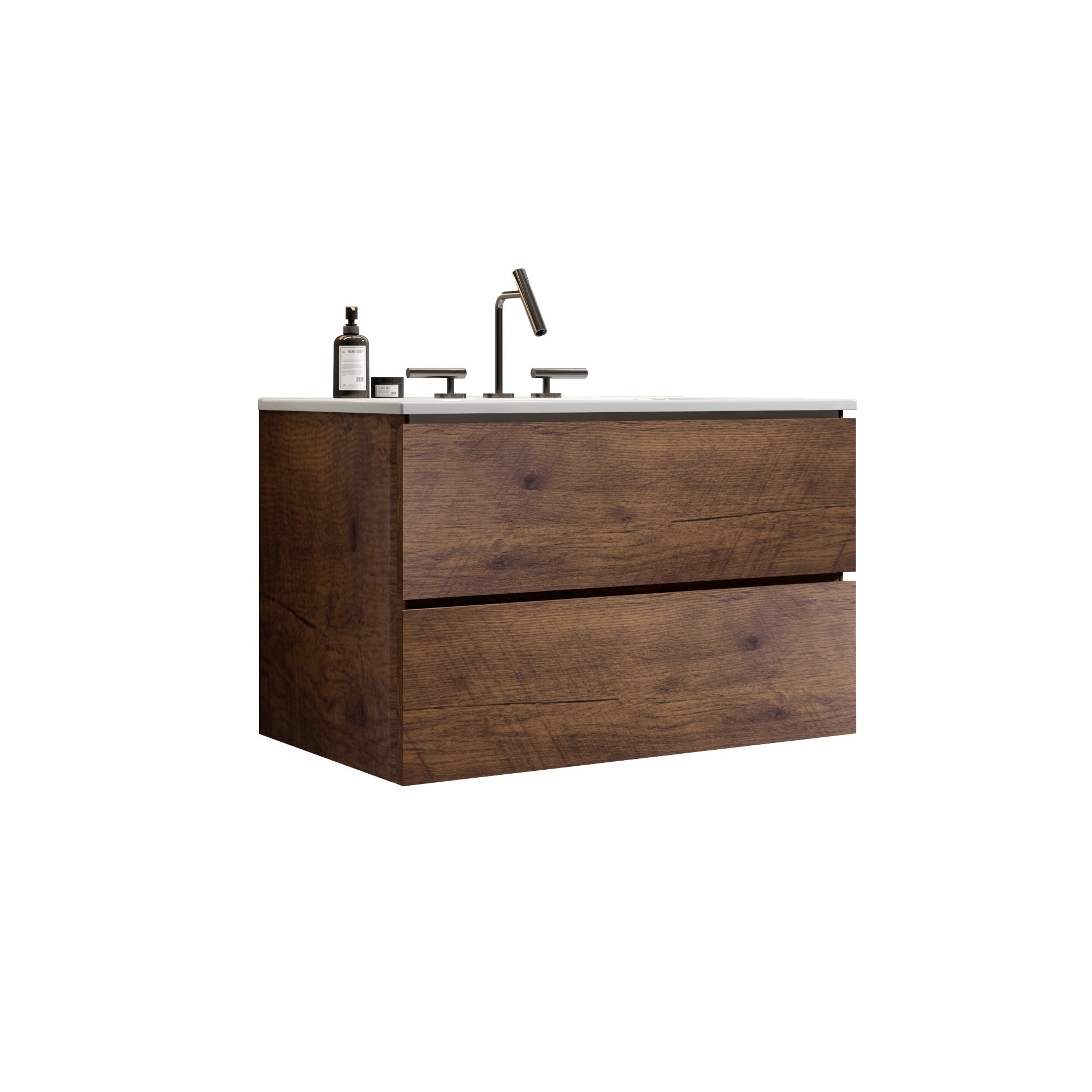 WELLFOR GLEM-65571 30-in Brown Oak Single Sink Floating Bathroom Vanity with White Ceramic Top
