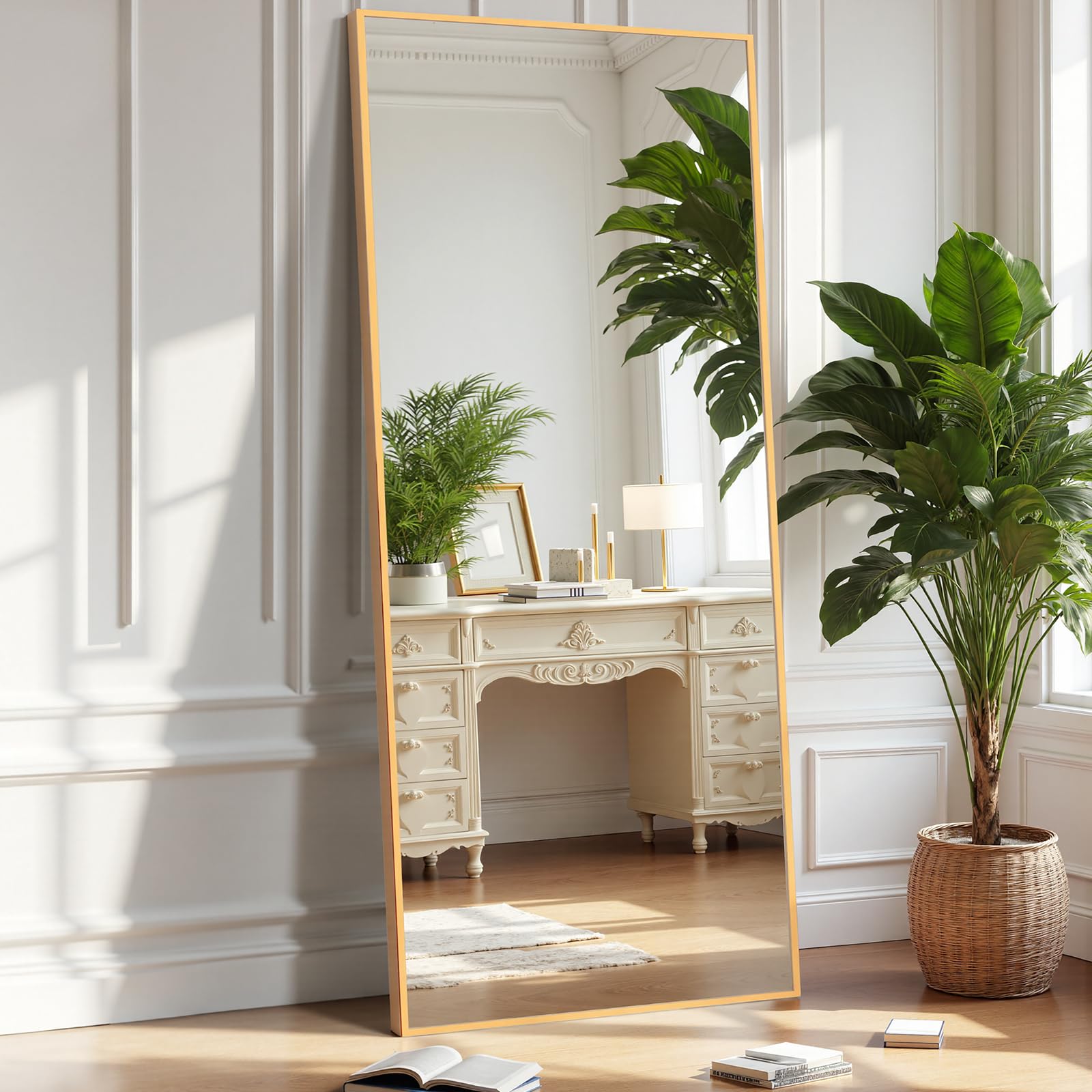 Atilioo 19-in W x 58-in H Full Length Gold Aluminum Alloy Thin Frame Floor Mirror #QA-MI-ZJ-1958-GD