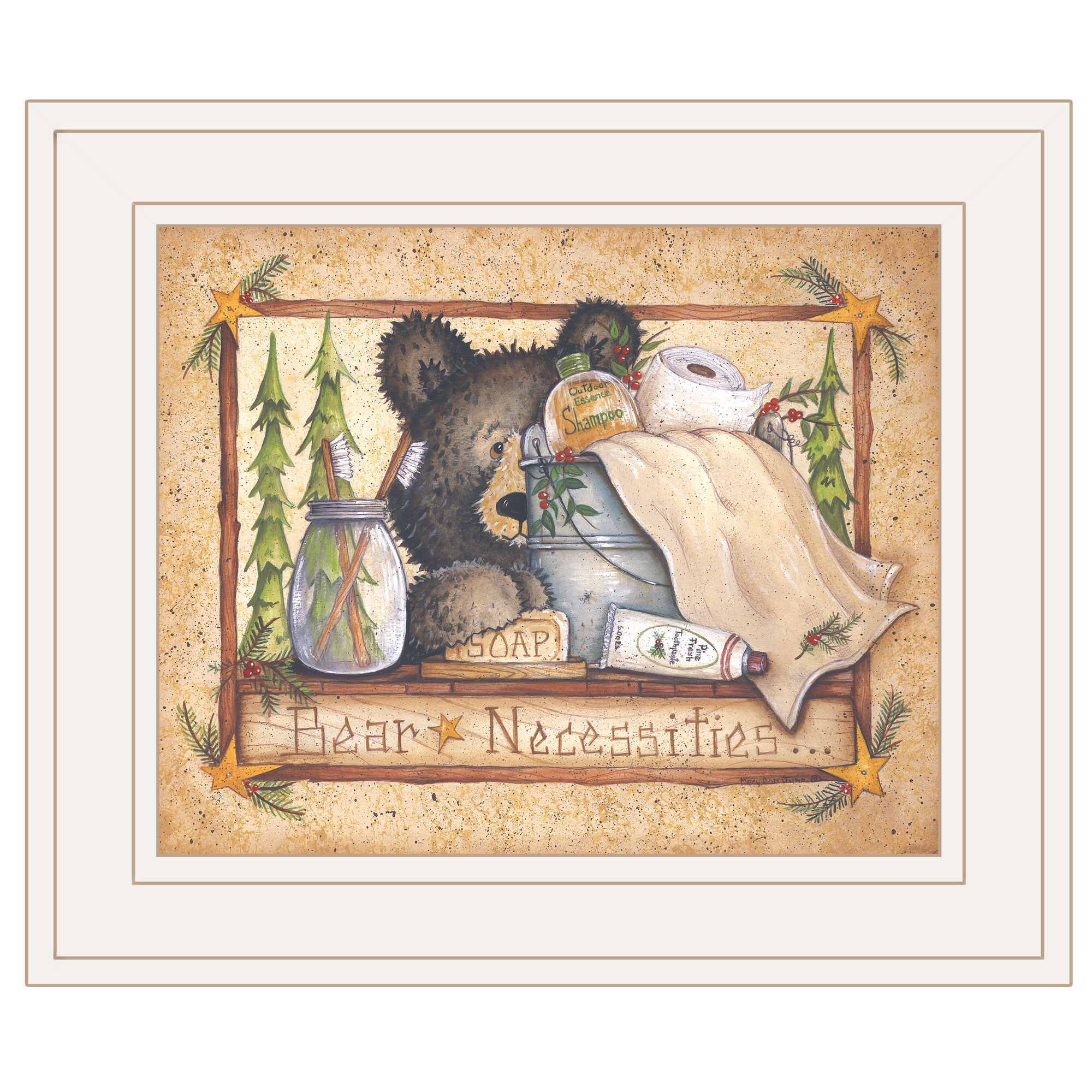 HyperDrop Cart White Solid Wood Framed Bear Wall Art Fade-Resistant ...