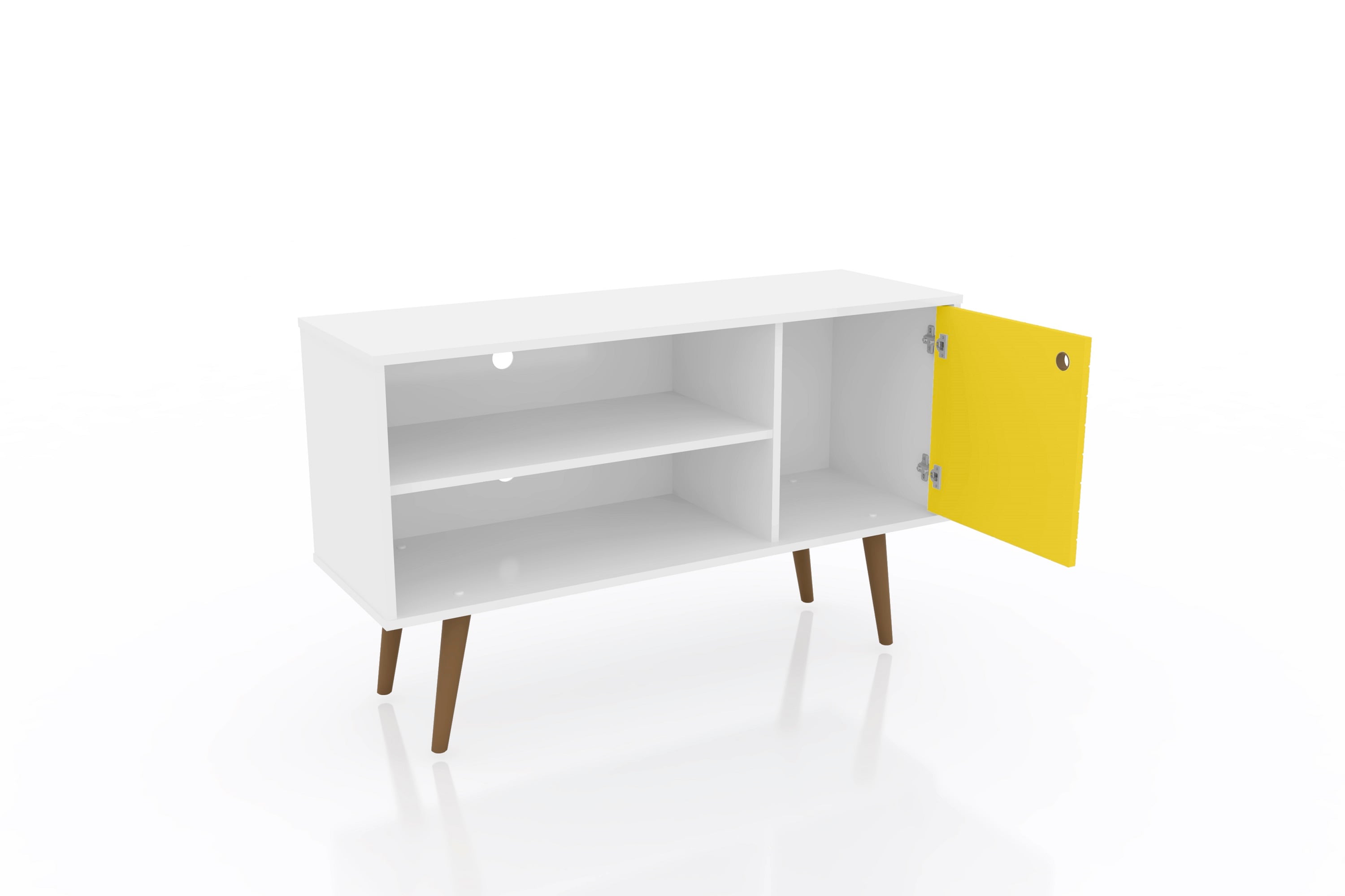 Liberty 42" White and Yellow Mid-Century Modern TV Stand with Cabinet