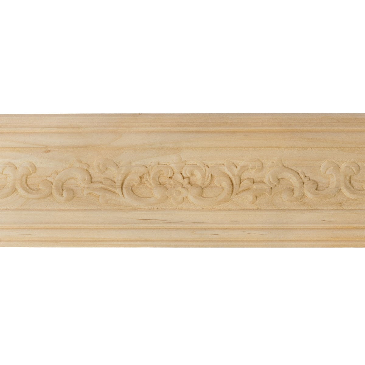 Ekena Millwork 686738 Medway Carved Wood 3-1/2-in x 7-ft 10-1/2-in Alder Unfinished Wood 686738 Crown Moulding 2 -Pack