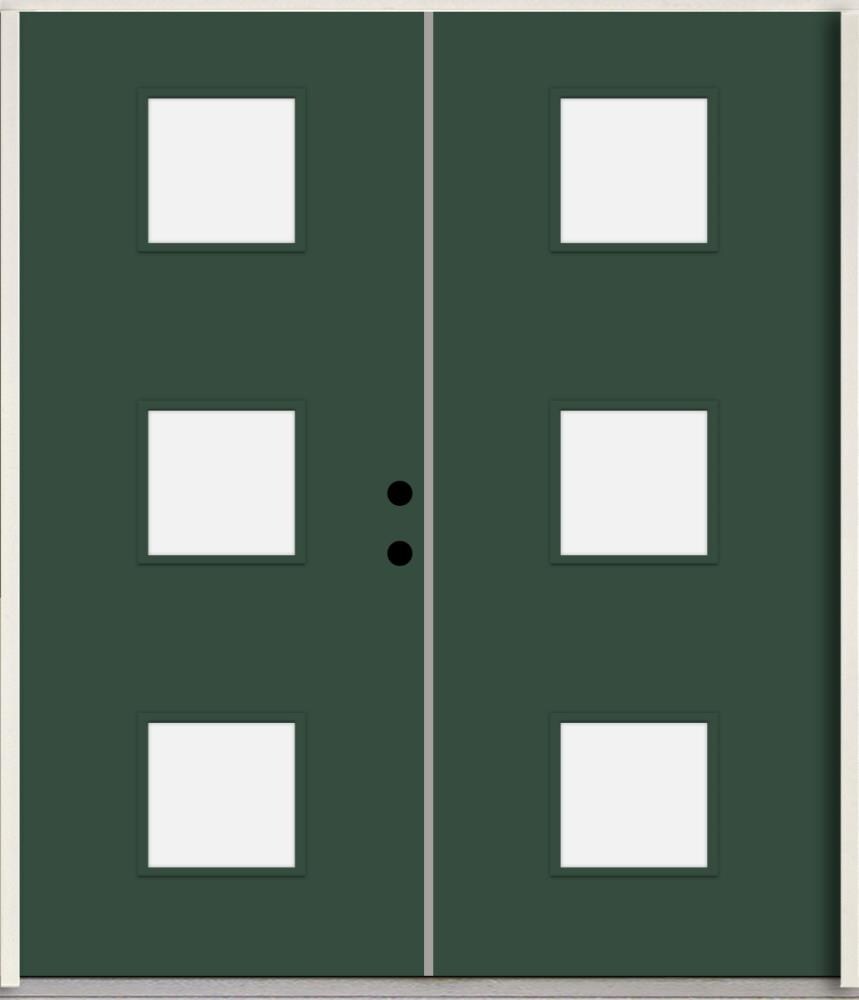 RELIABILT LO1066388 Spotlights 72-in x 80-in x Fiberglass 1/4 lite Left-hand inswing Evergreen Paint Painted Prehung Double Front Door Insulating core