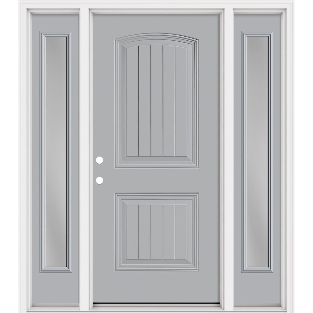 Masonite 321222 Steel Doors Series 64-in x 80-in x 4-9/16-in Steel No glass Right-hand inswing Infinity Grey Painted Prehung Front Door with Sidelights with Brickmould Insulating core