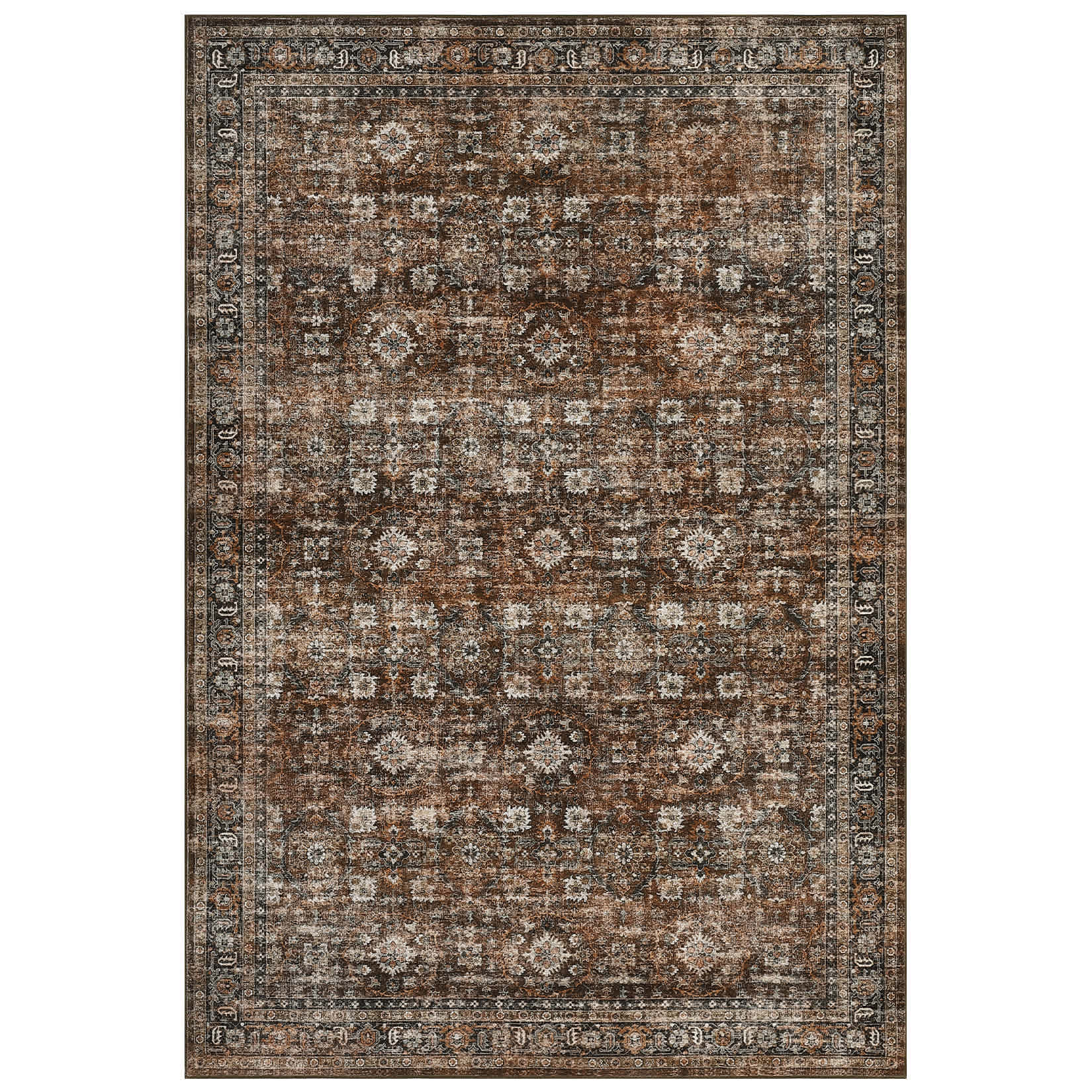 Qeetex LSN-PHK-33C8TXJW 6 x 9 ft Polyester Wool Spinning Red Rectangular Hallway Bathroom Entryway Kitchen Office Foldable Flower Printed Persian Washable Area Rug