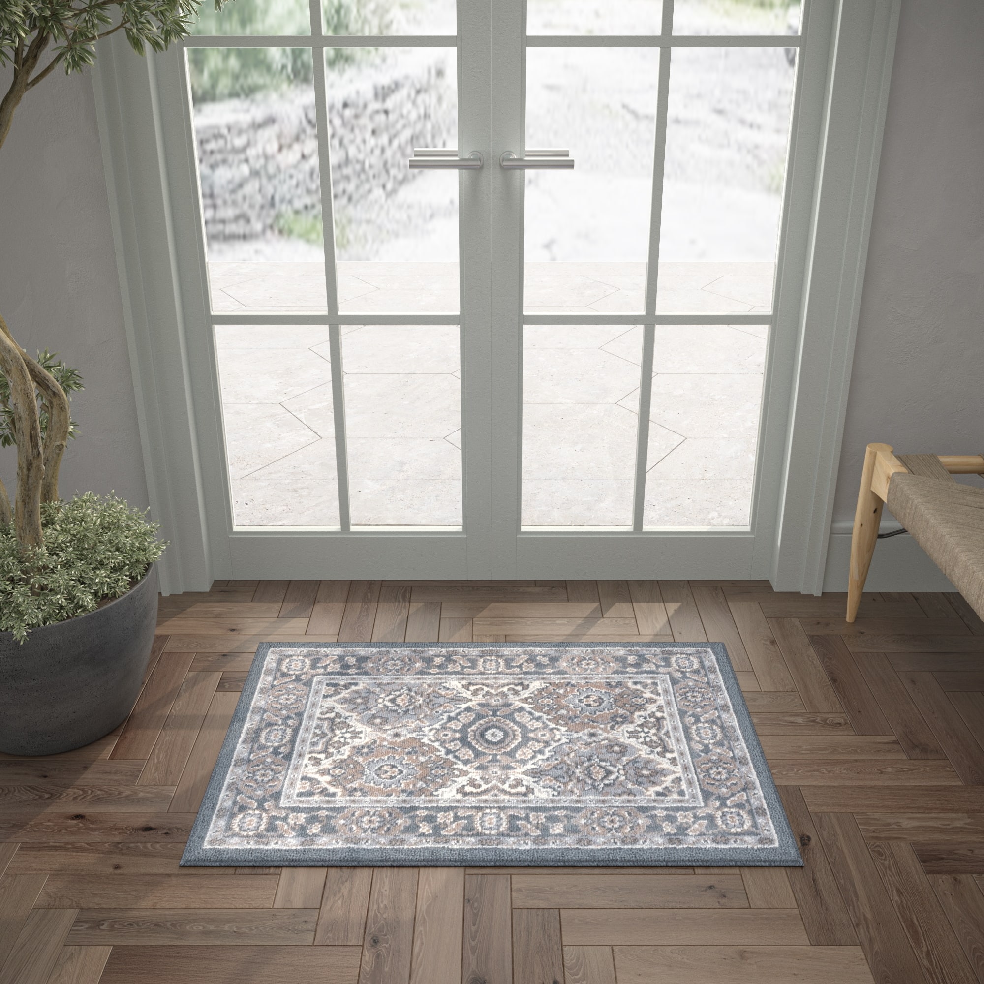 Tayse MDN3609 2X3 Madison 2 x 3 (ft) Loomed Polypropylene Gray Rectangular Indoor Floral/Botanical Oriental Throw rug