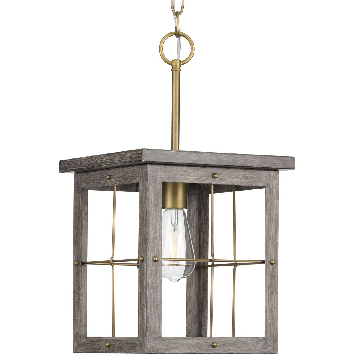 Progress Lighting P500317-175 Hedgerow Distressed Brass Coastal Rectangle Medium Hanging Pendant light