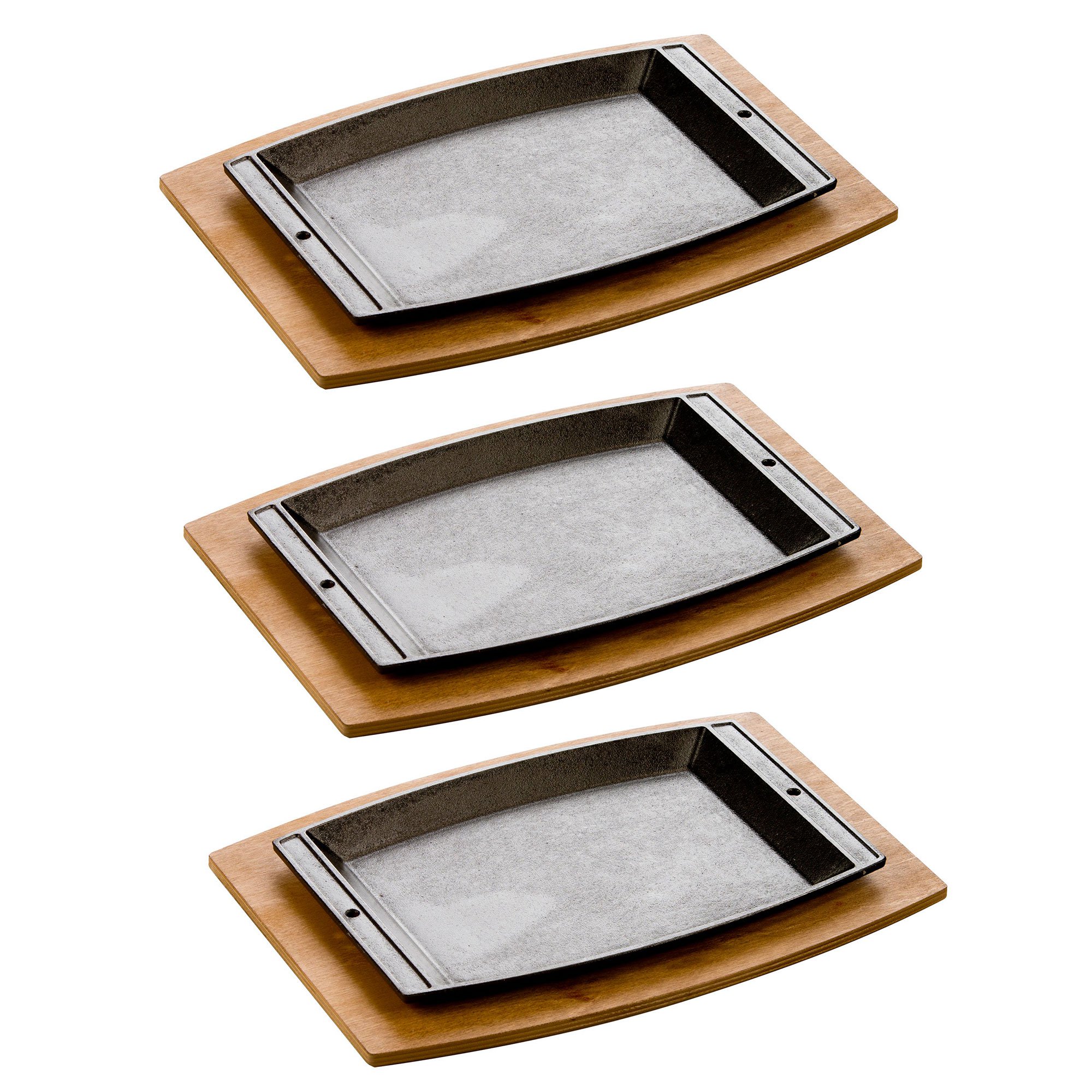 Lodge 114734 Seasoned Cast Iron Chefs Platter and Wooden Underliner Cookware Set (3 Pack)