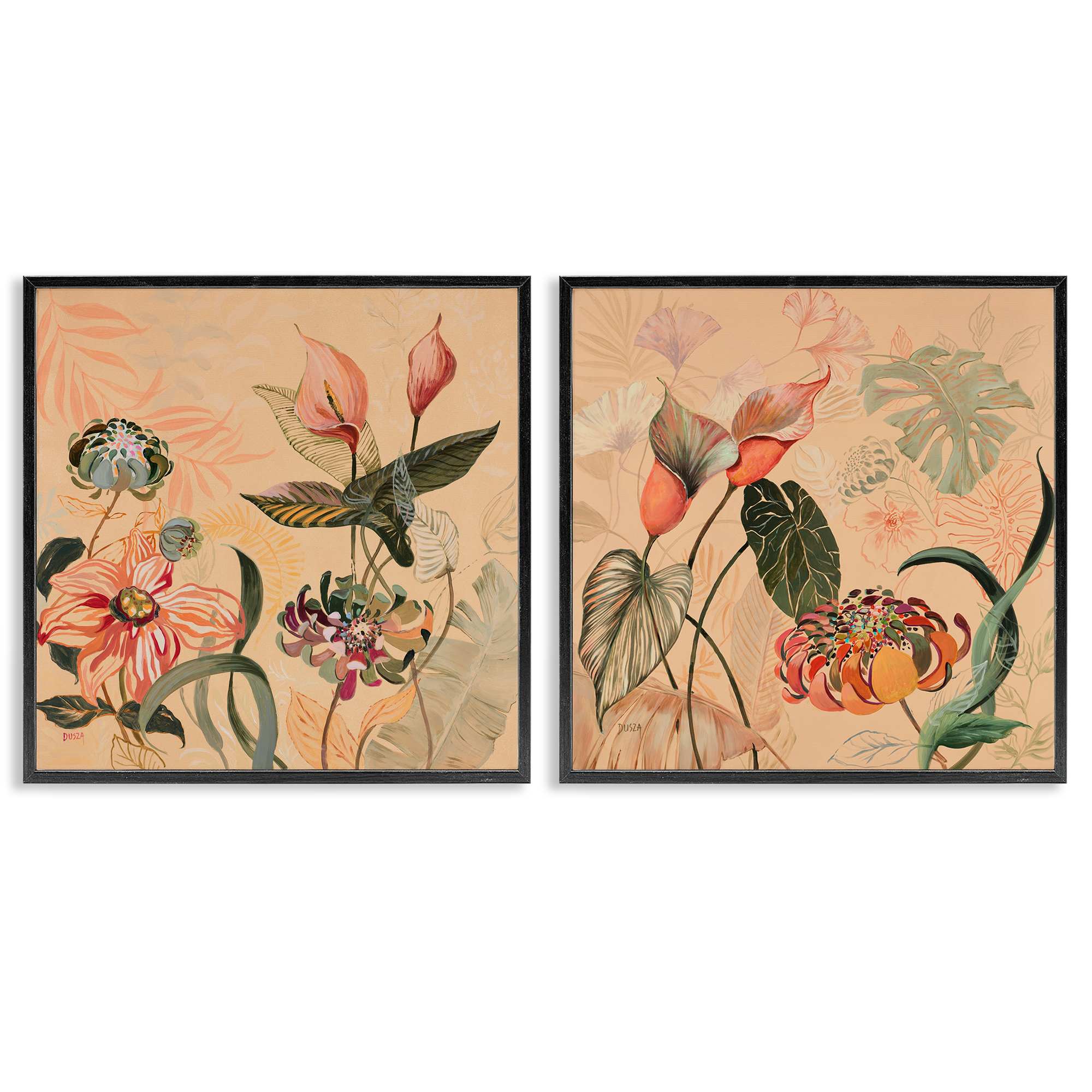Stupell Industries B2-796-FR-2PC-12X12 Elegant Flower Organics 2 Piece Black Framed Giclee Art Set By Dusza 12 x 12