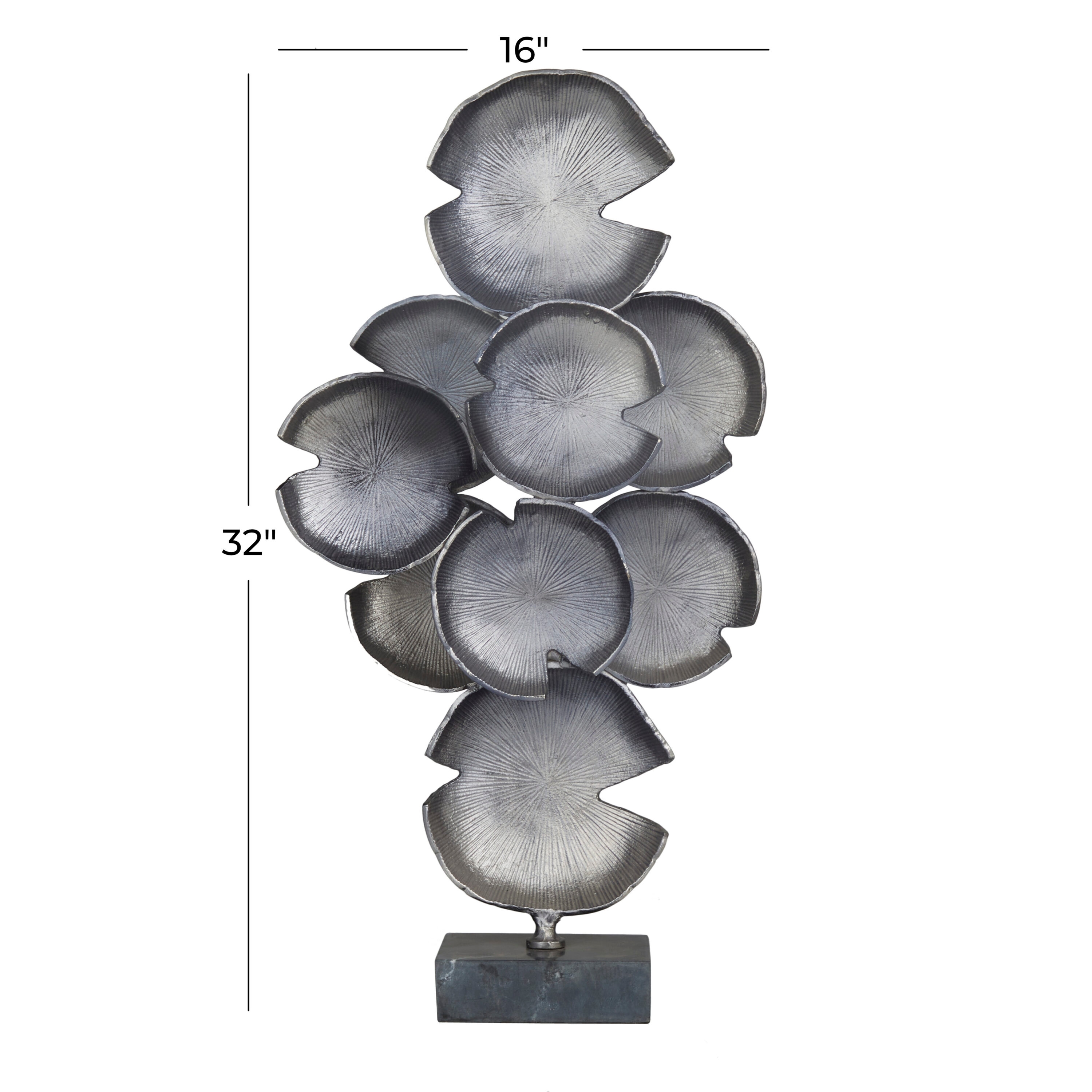 Gray Aluminum Layered Disk Abstract Sculpture with Black Base