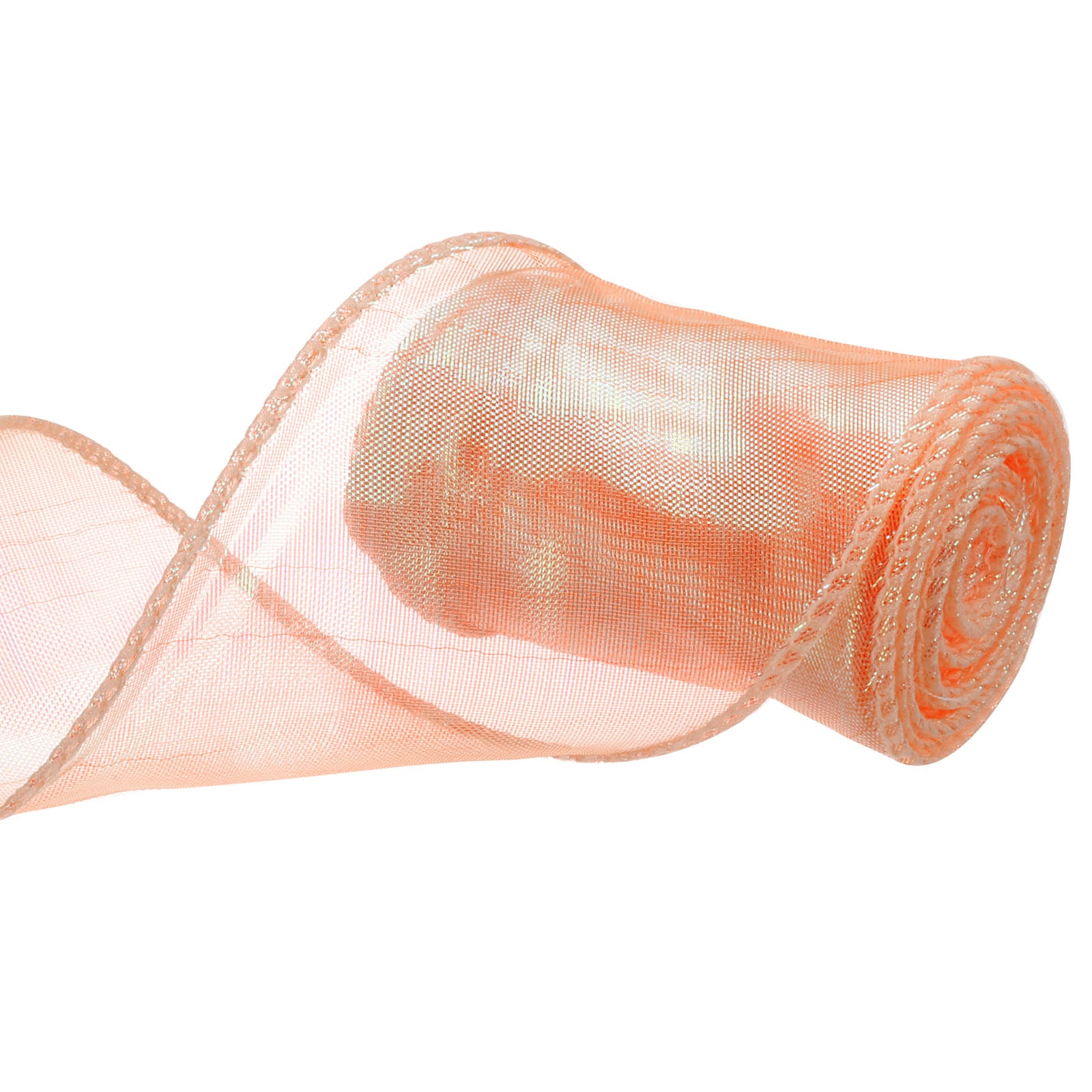 Unique Bargains 2 3/8 Inch Wide Sparkly Sheer Wired Organza Ribbon Pastel Shimmer Iridescent Chiffon Ribbons 3 Yard Orange for Gift Wrapping Bouquet Wedding Bows
