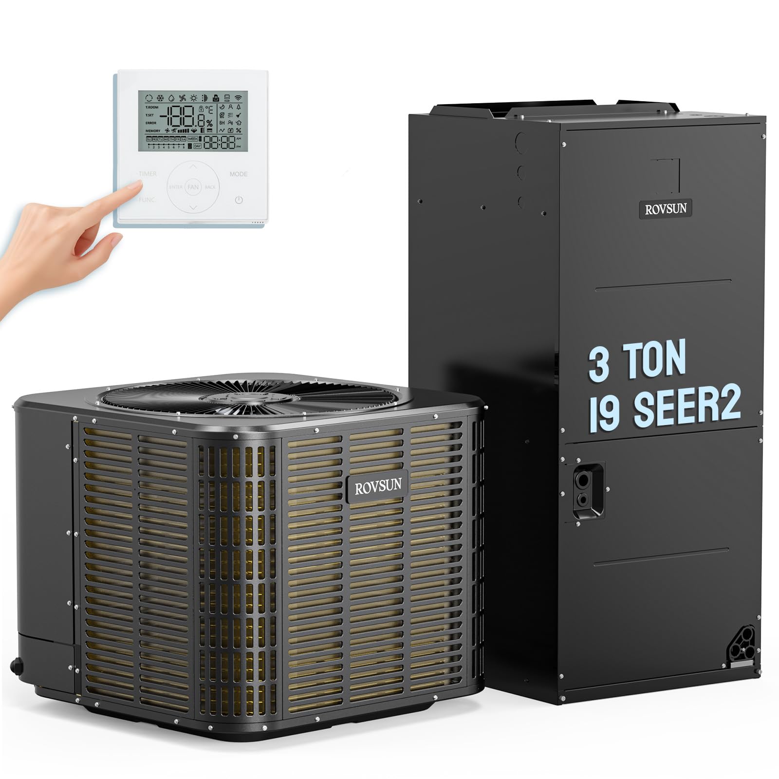 ROVSUN 3-Ton 34000BTU 230V 19SEER2 Ducted Central Air Conditioner with Heat Pump and Inverter System/Split AC Unit with Multi-Position Air Handler Precharged Condenser and Wired Controller