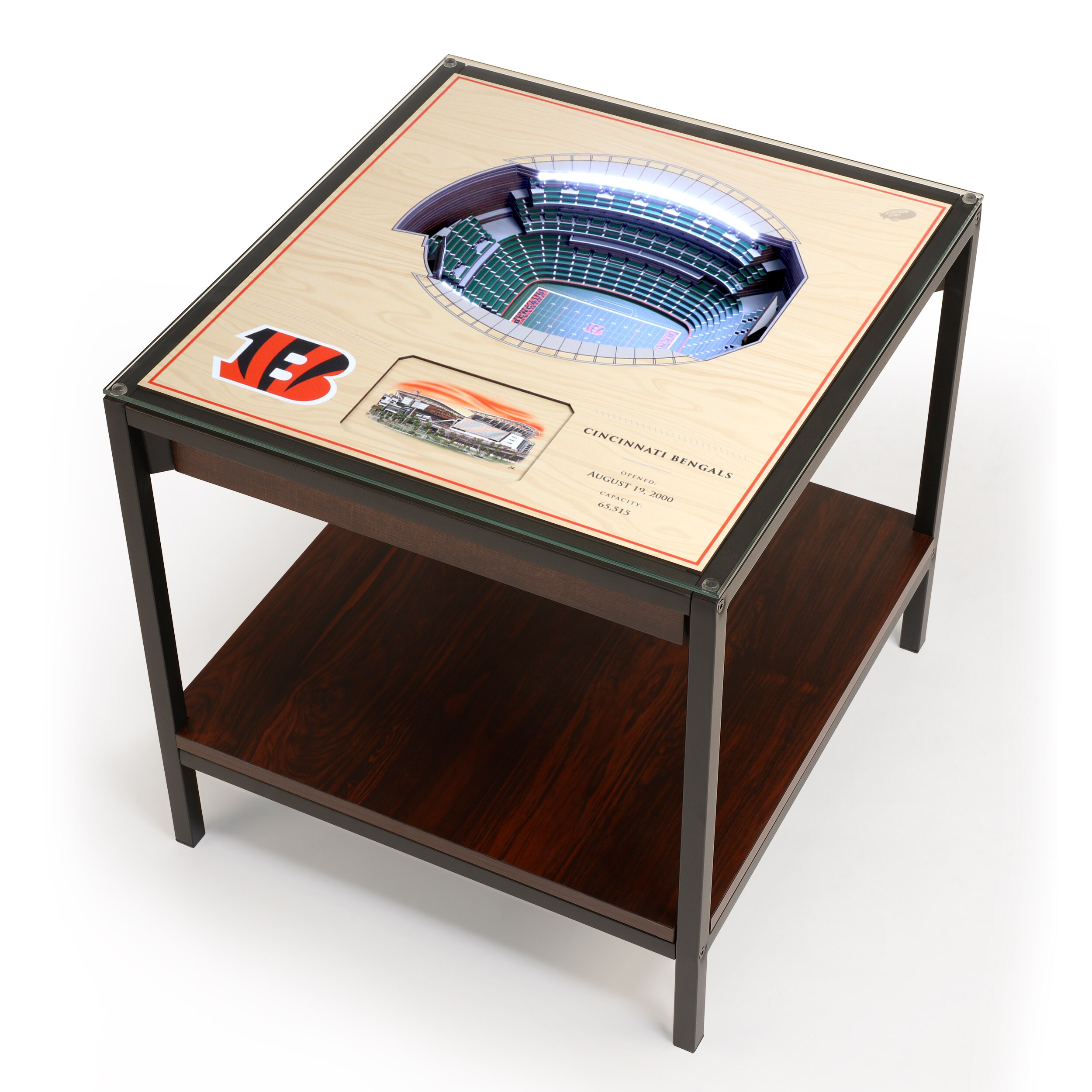 StadiumViews 8492482 25-Layer StadiumView Lighted End Table 22-in W x 22.25-in H Team Colors Glass Square Modern End Table with Storage Assembly Required