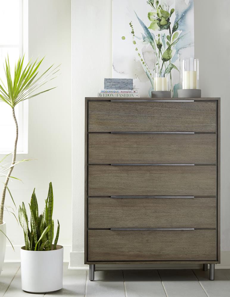 Modus Furniture 3DP584 Berkeley Butcher Block Asian Hardwood 5-Drawer Chest