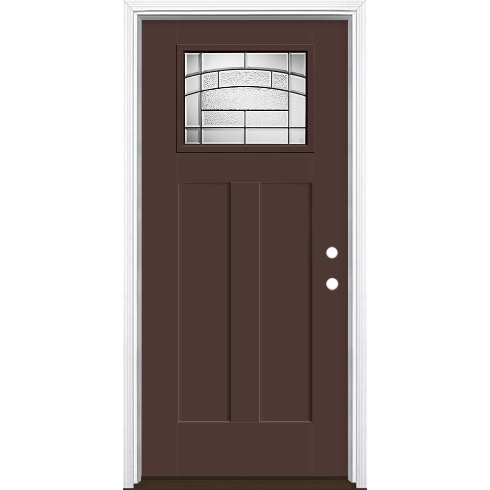 Masonite 3419449 Element 36-in x 80-in x 4-9/16-in Fiberglass Craftsman Left-hand inswing Chocolate Painted Prehung Front Door with Brickmould Insulating core