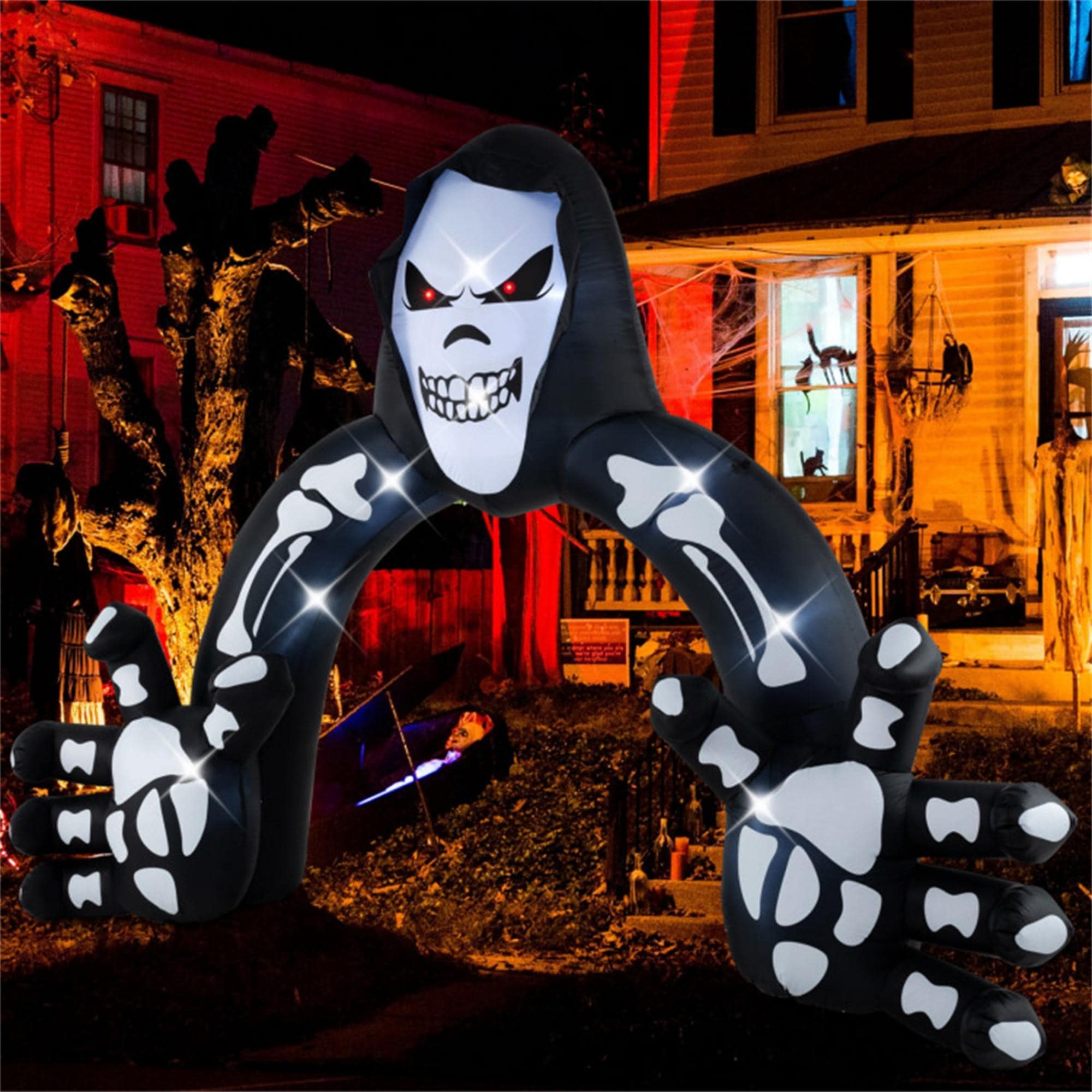 GlasFlength  10.2x8.7 FT Giant Grim Reaper Halloween Inflatable Archway with Built-in LEDs Built In Blower Outdoor Blow Up Yard Decoration for Lawn Front Porch and Indoor Party Decor