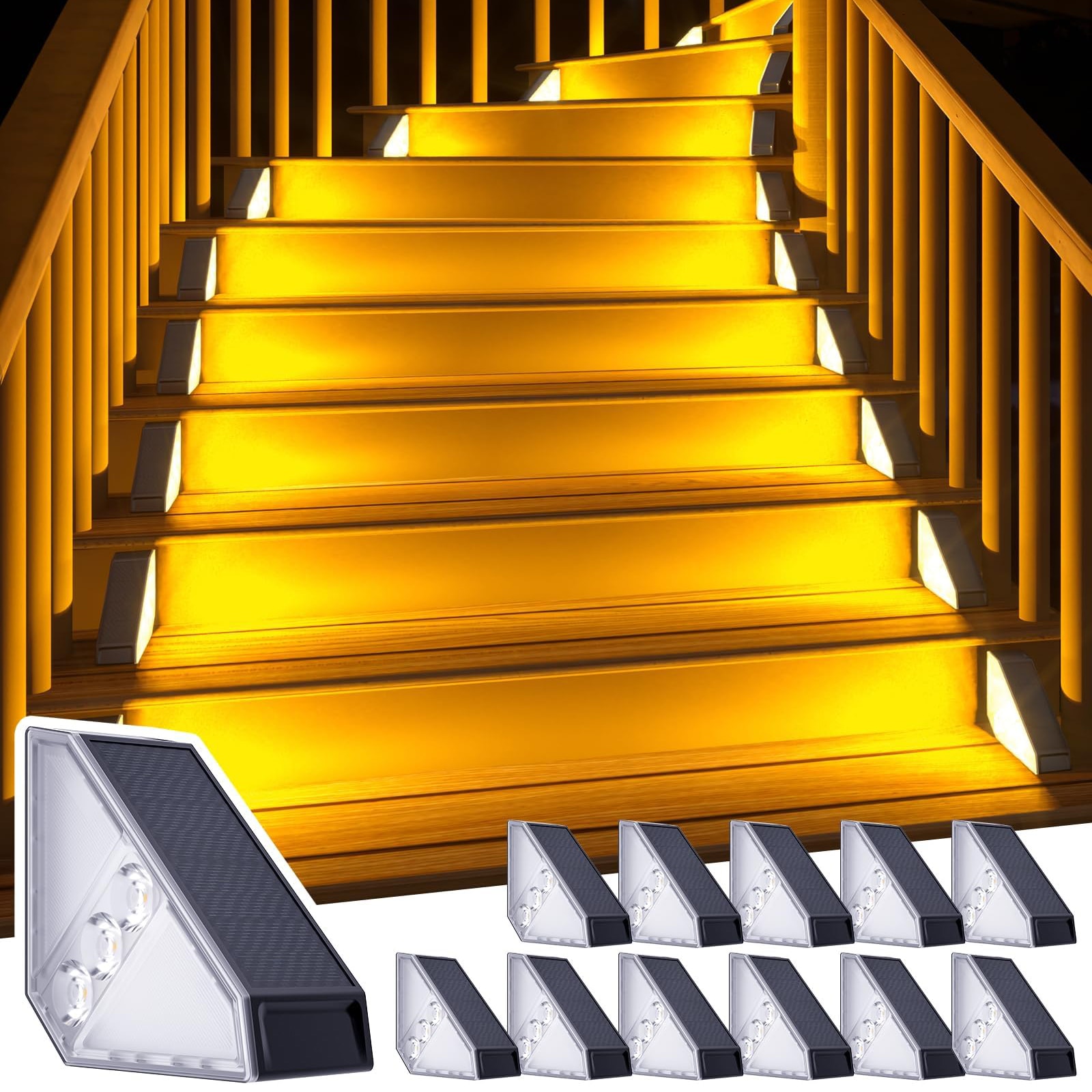 Afoxsos 12 Pack Solar Step Lights Triangle Design Outdoor Waterproof LED Deck Stair Lighting for Patio Porch Yard Up to 10 Hour Night Illumination