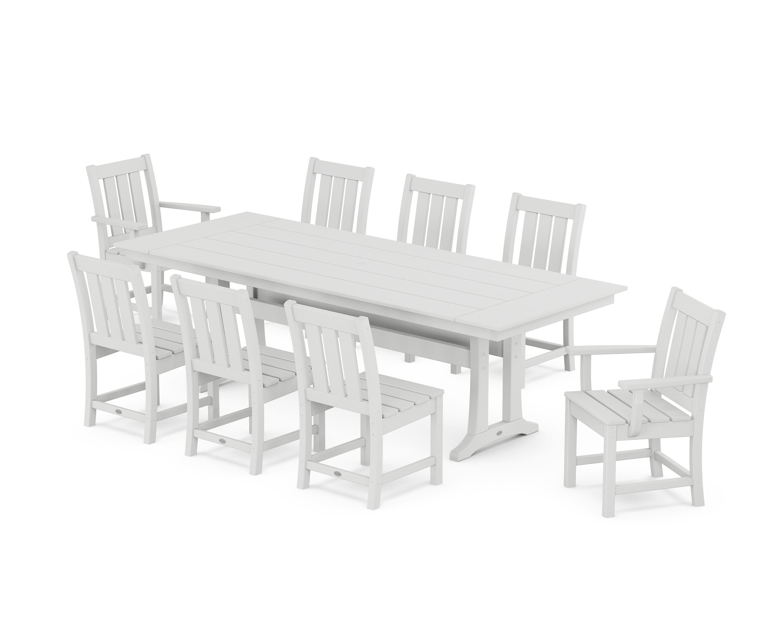 POLYWOOD PWS2065-1-WH Oxford 9 -Piece White Patio Dining Set Plastic Rectangle Table with 8 Stationary Chairs