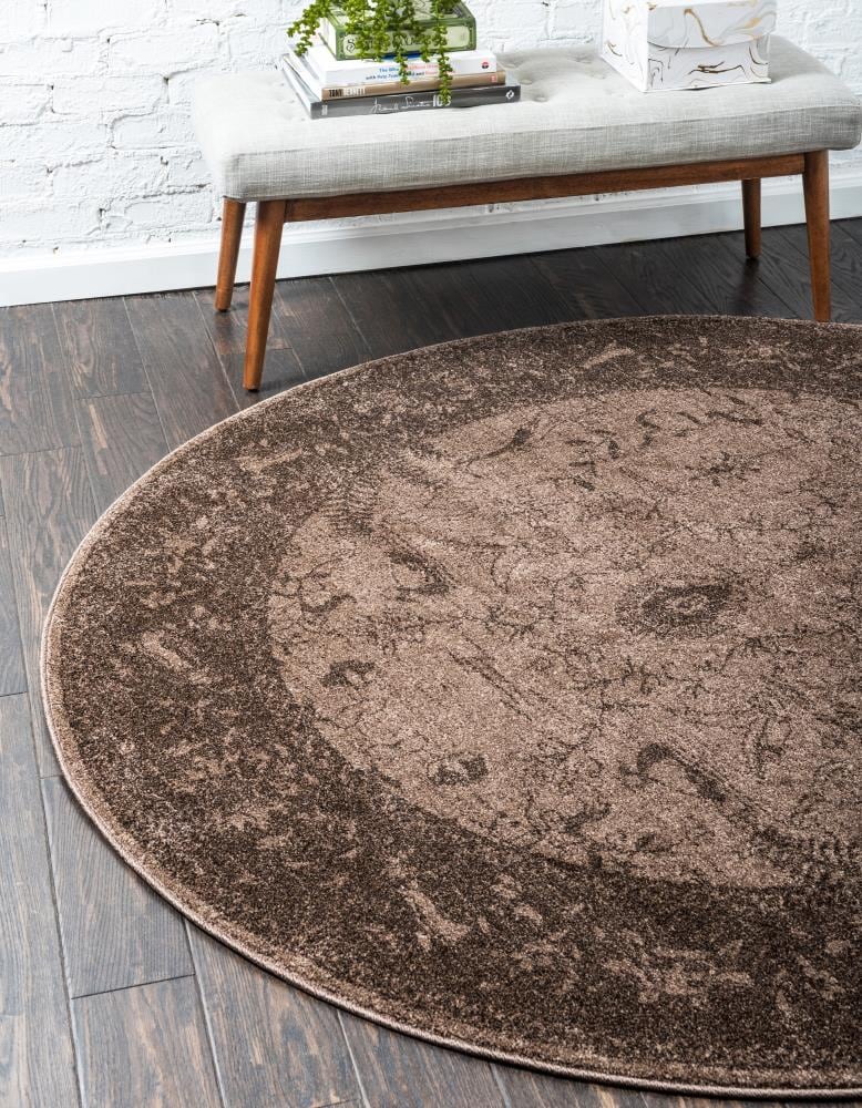 Unique Loom 3114637 Floral La Jolla 6 x 6 (ft) Loomed Polypropylene Light Brown/Dark Brown Round Indoor Floral/Botanical Area rug