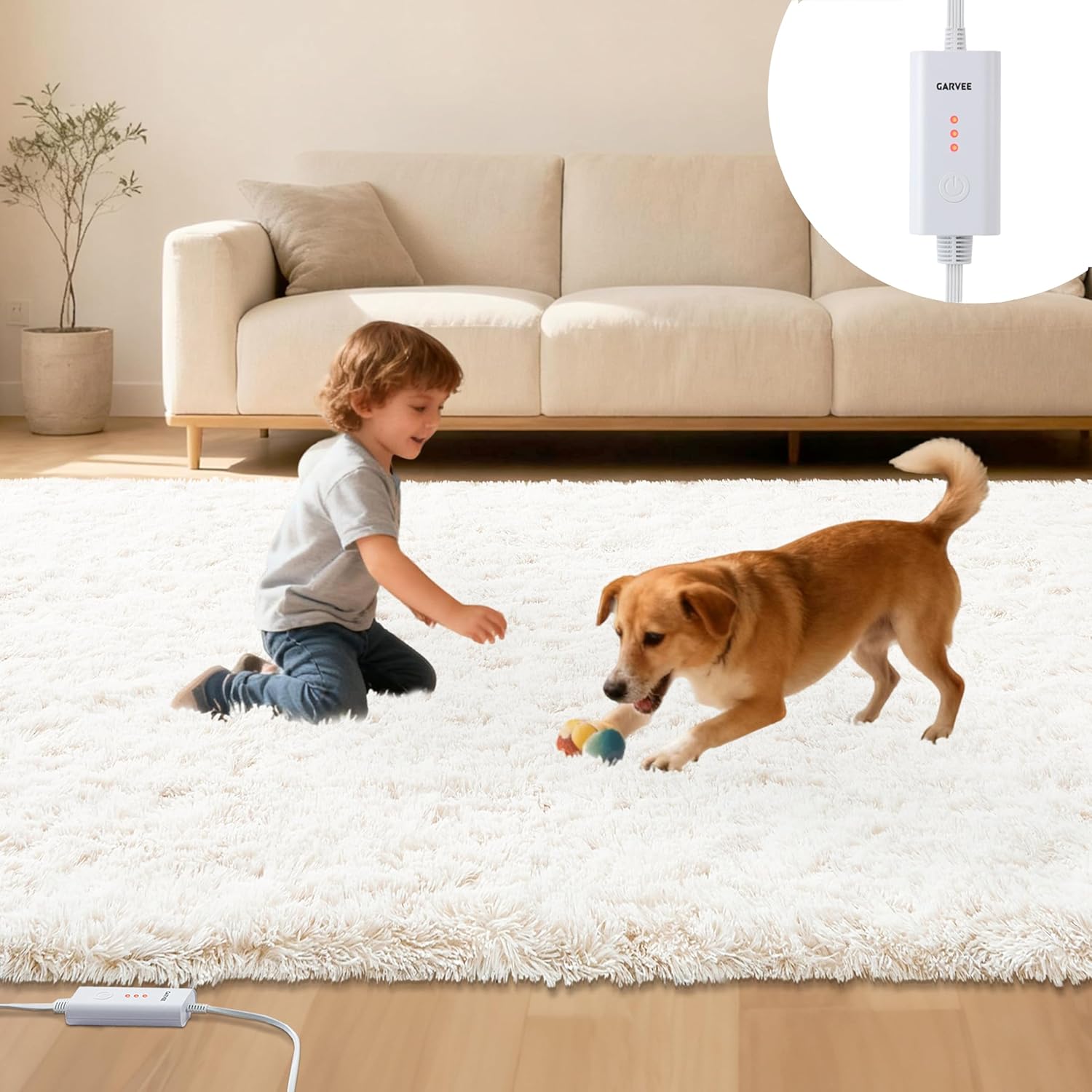 IdealHouse Wired Heated Floor Mat 4x6 ft Electric Heated Rug Gaming Rug with 3 Heat Levels and Auto Off Soft Plush Heating Carpet Foot Warmer for Living Room Bedroom Office Playroom Game Room White #JOEY-NY6U8O5RA4PV