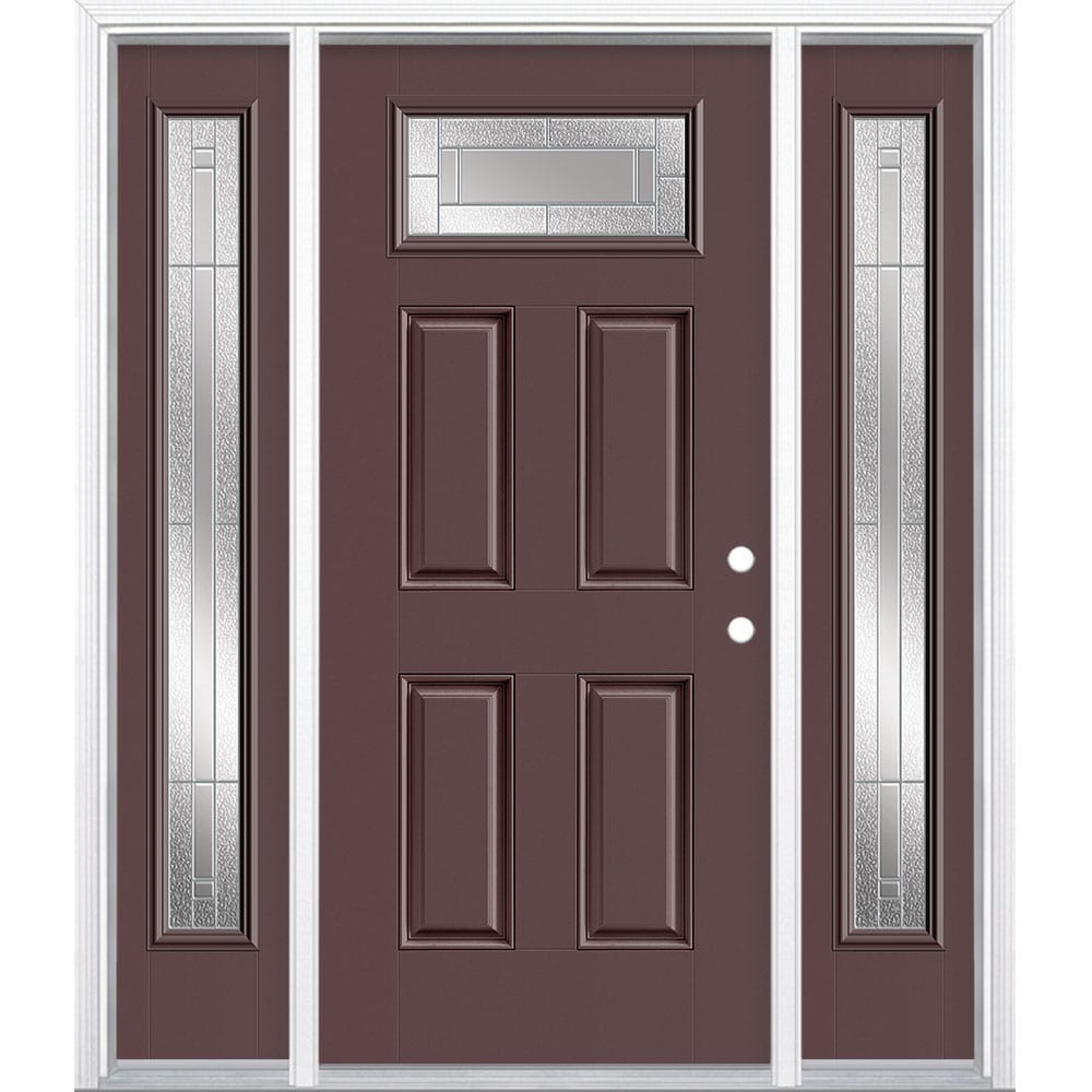 Masonite 3420053 Focus 64-in x 80-in x 4-9/16-in Fiberglass 1/4 lite Left-hand inswing Currant Painted Prehung Front Door with Sidelights with Brickmould Insulating core