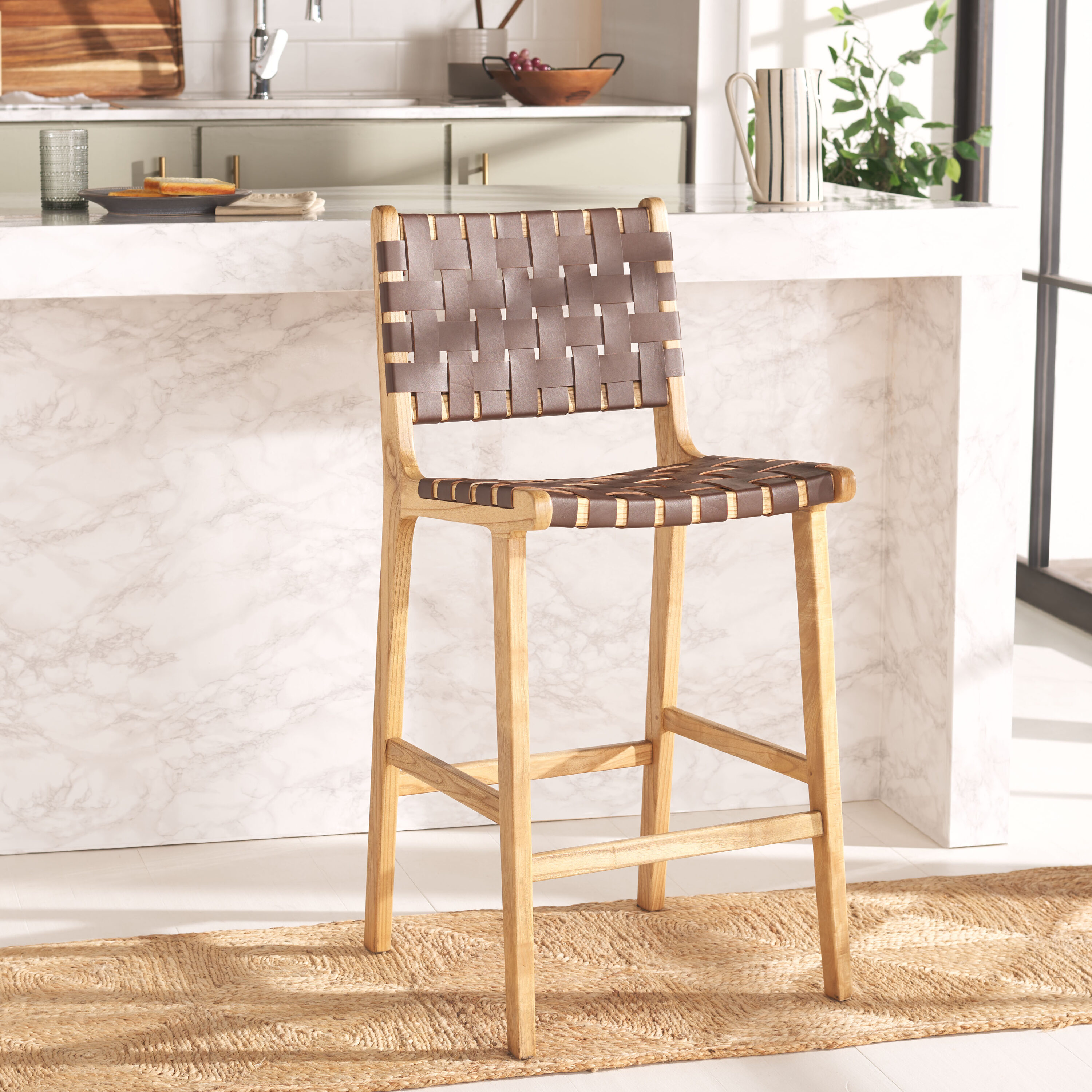 Safavieh Adah Brown 27.16-in H Tall Wood Bar Stool Back BST1015D at ...