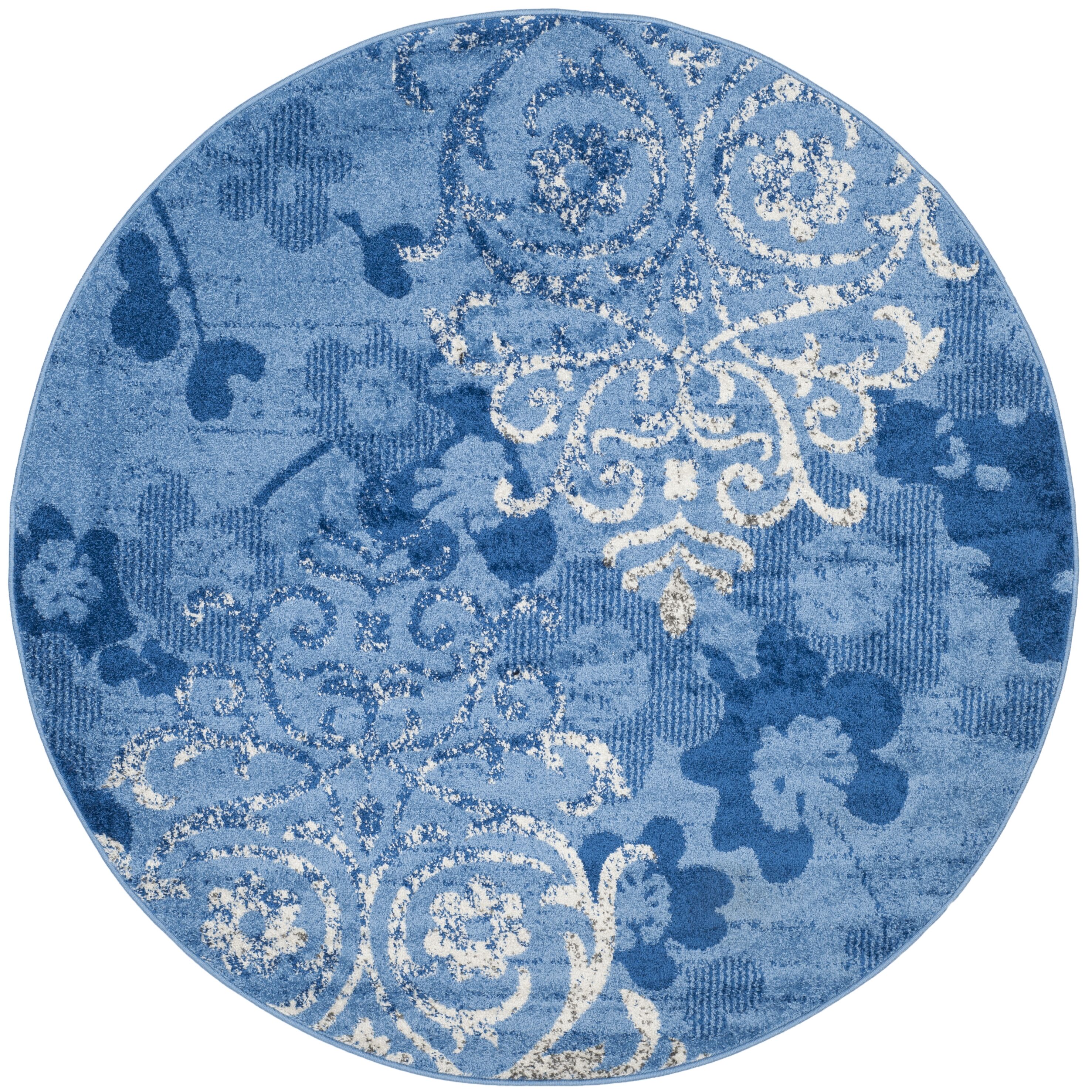 Safavieh ADR114F-4R Adirondack Serene 4 x 4 (ft) Loomed Polypropylene Light Blue/Dark Blue Round Indoor Damask Coastal Area rug