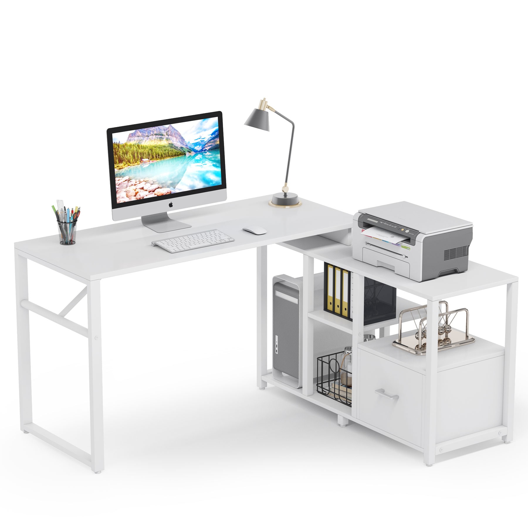 Tribesigns Hoga-JW0172 53.1-in White Modern/Contemporary Computer Desk in  the Desks department at