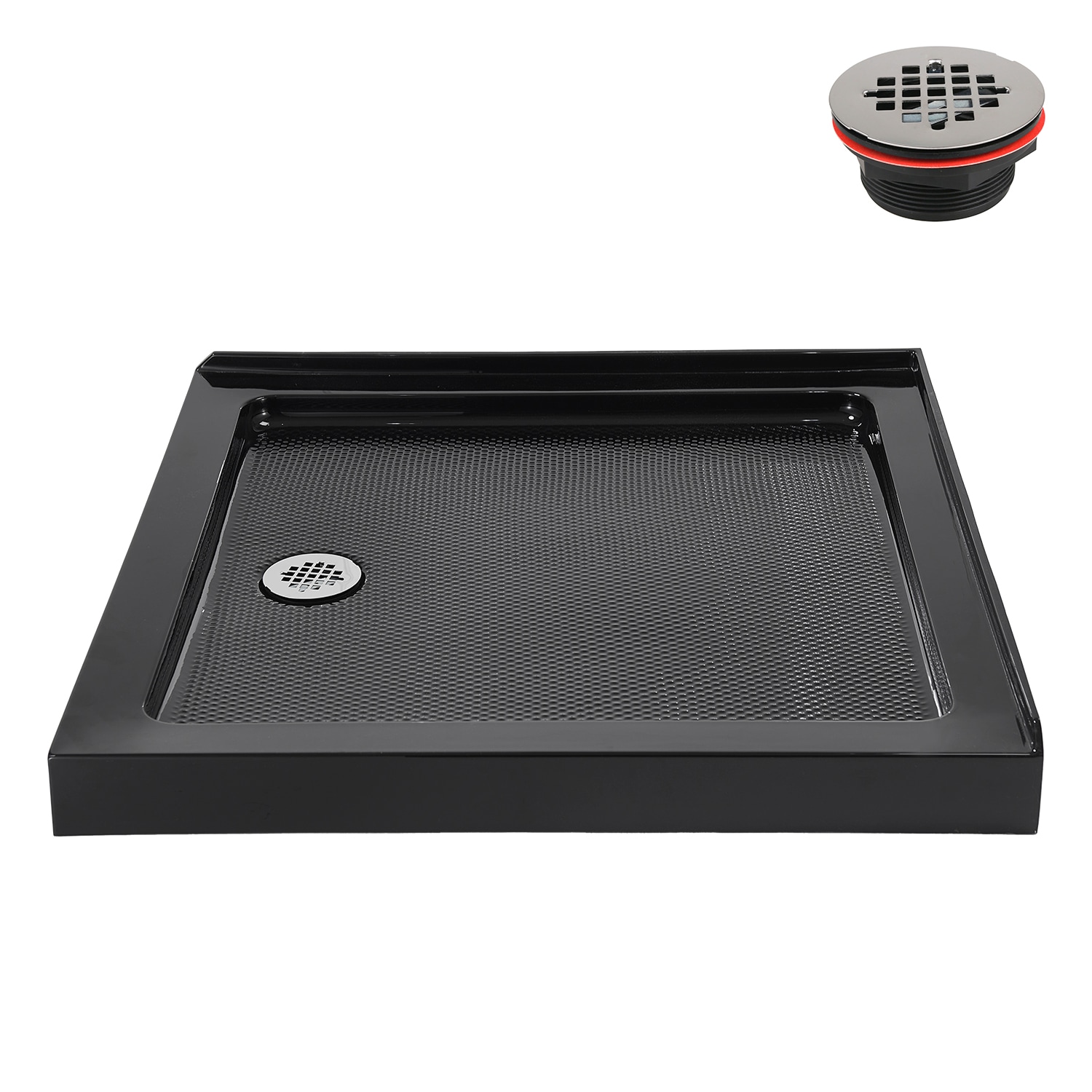 Streamline NT-2251-36BL-LF 36-in W x 36-in L Left Glossy Black Double Threshold Square Corner Shower Pan with 3.3-in H Threshold