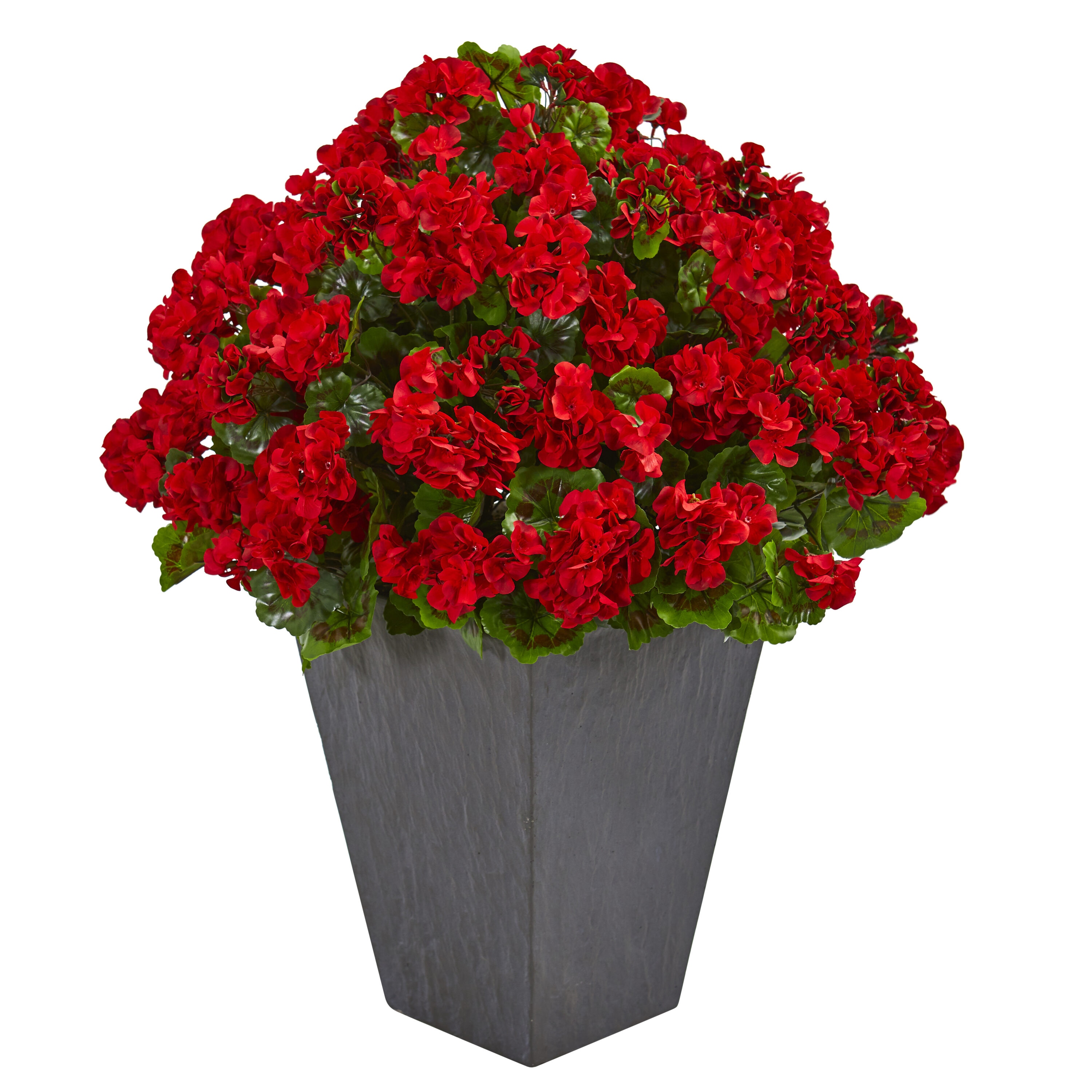 Nearly Natural 6499-RD Geranium Artificial Plant in Slate Planter UV Resistant (Indoor/Outdoor)