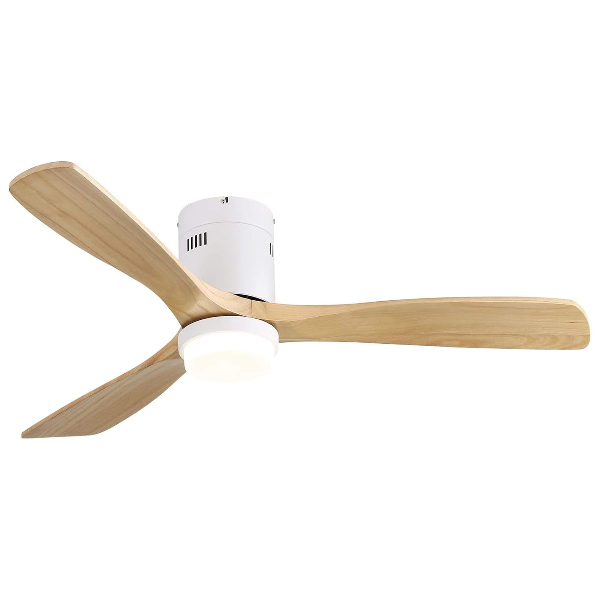 Bybafun YD1300009 52-in Color-Changing Flush Mount White + Wood with Wood Blades Ceiling Fan With Light - Remote Included ( 3 -Blade )