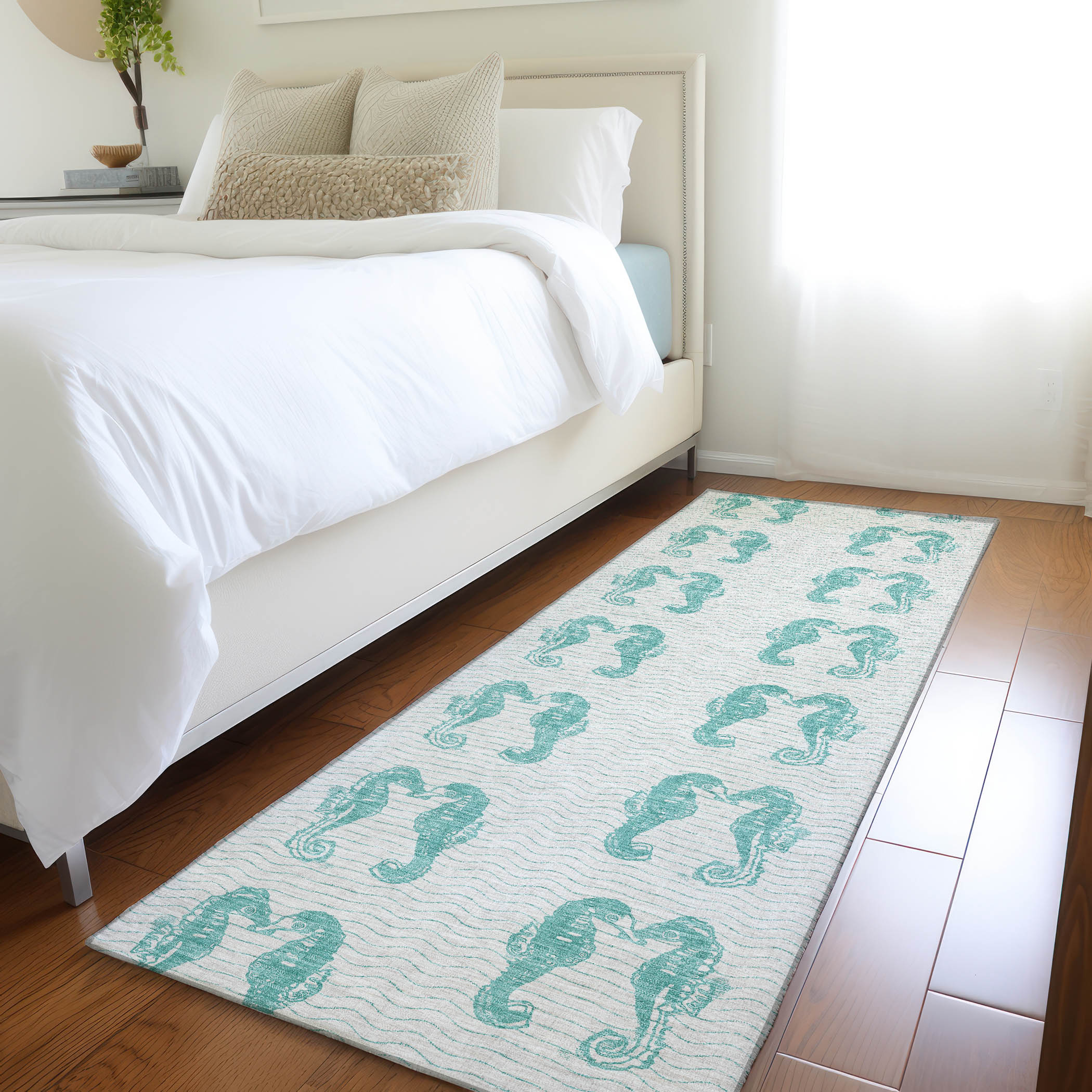 Addison Rugs AMF194AQ2X8 Mayfield AMF194AQ 2 x 7 (ft) Loomed Aqua Rectangular Indoor Geometric Machine washable Pet Friendly Area rug