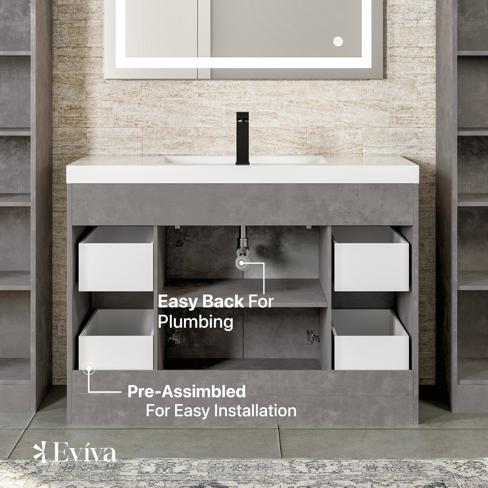 Eviva EVVN1000-8-42CGR Bath-Vanity-Combo - View #6