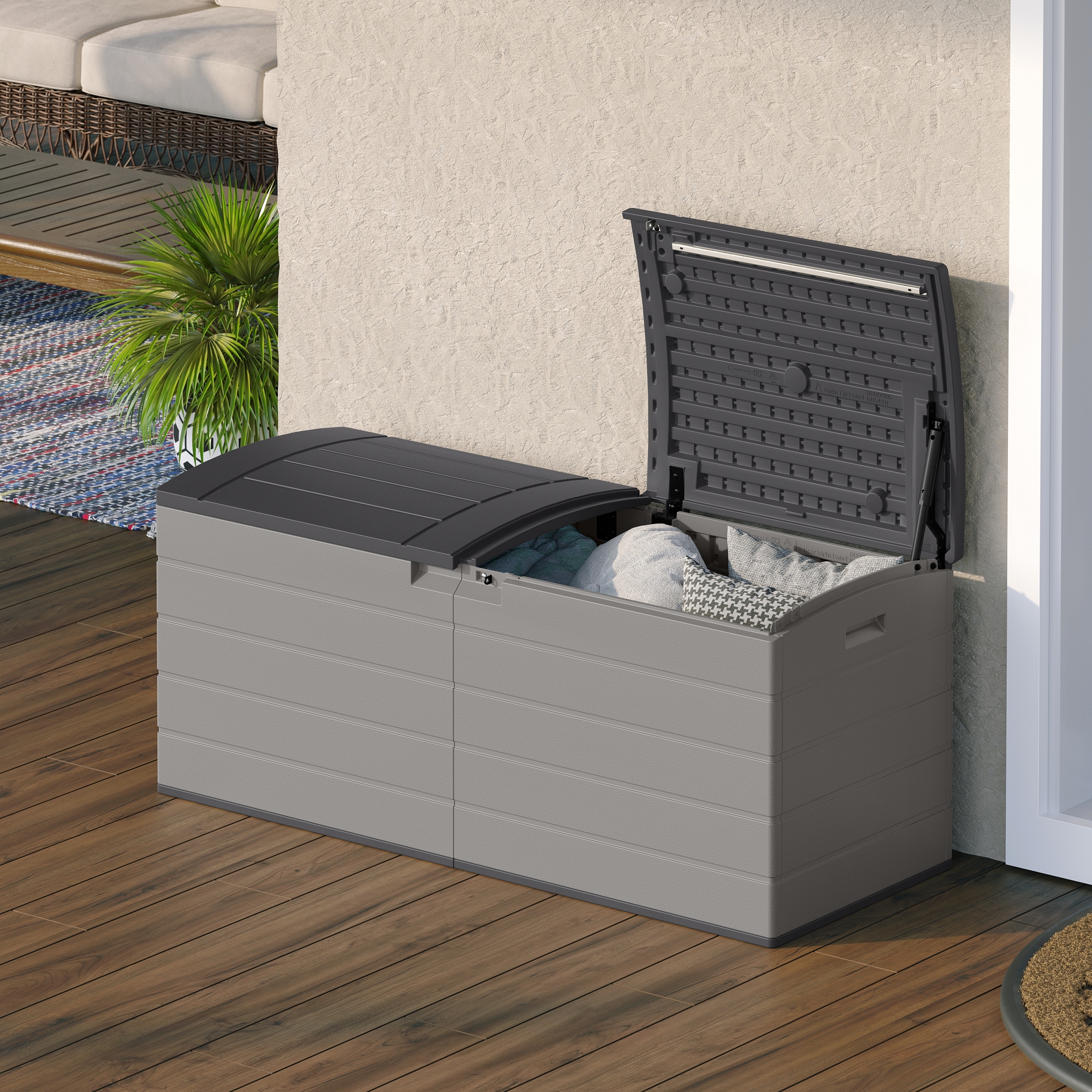 Suncast 122-Gallon Extra Large Resin Wicker Outdoor Storage Deck Box, Peppercorn, Made In The USA
