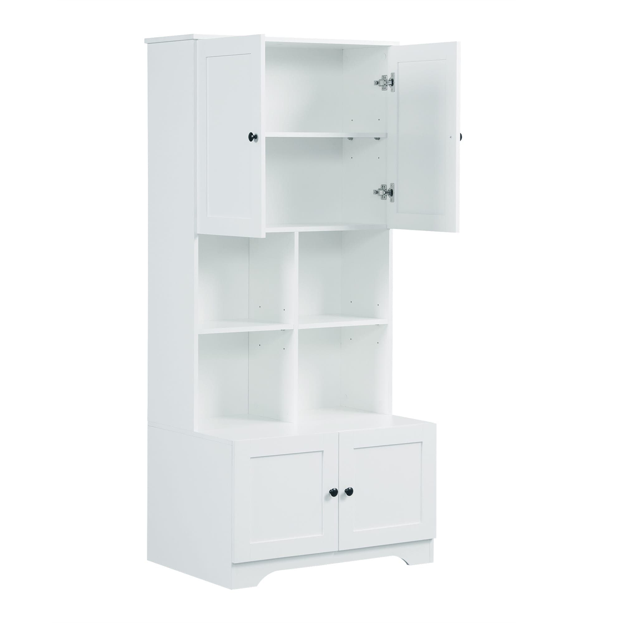 Rbied 67in White Bathroom Wall Cabinets Tall Wide Floor Storage Cabinet 4 Doors Adjustable Shelves