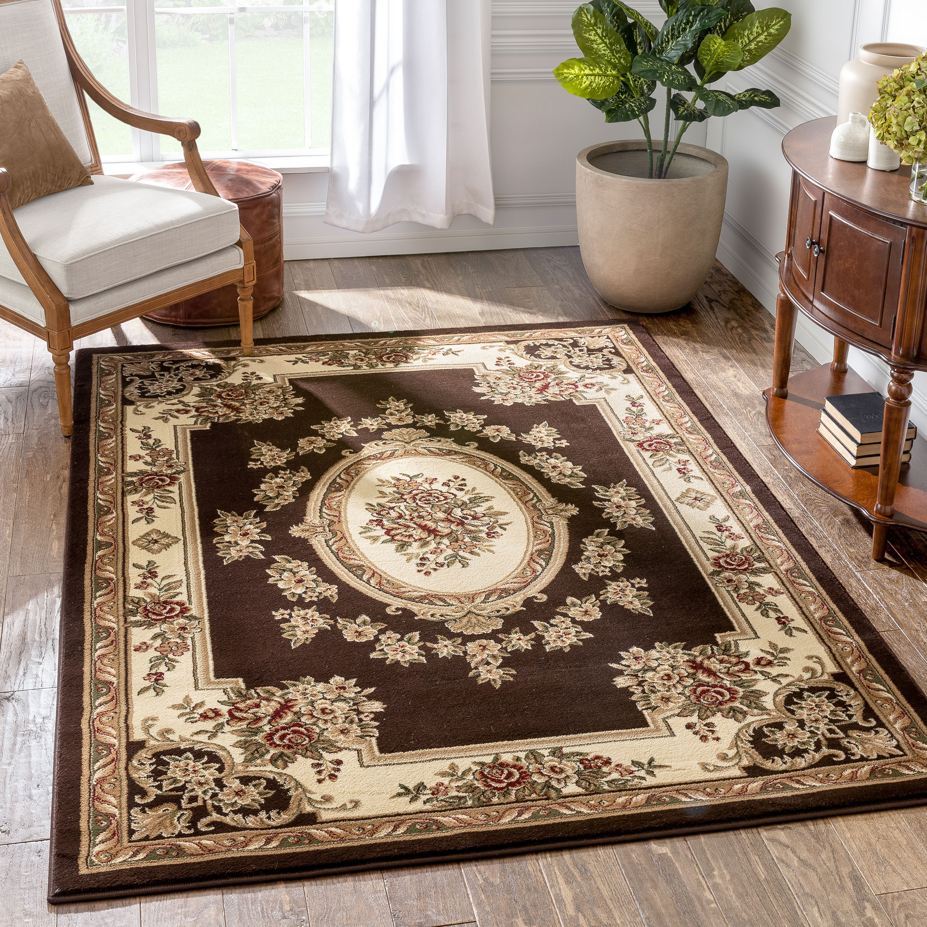 Well Woven 5 x 7 Frieze Brown Indoor Medallion Persian Area Rug in