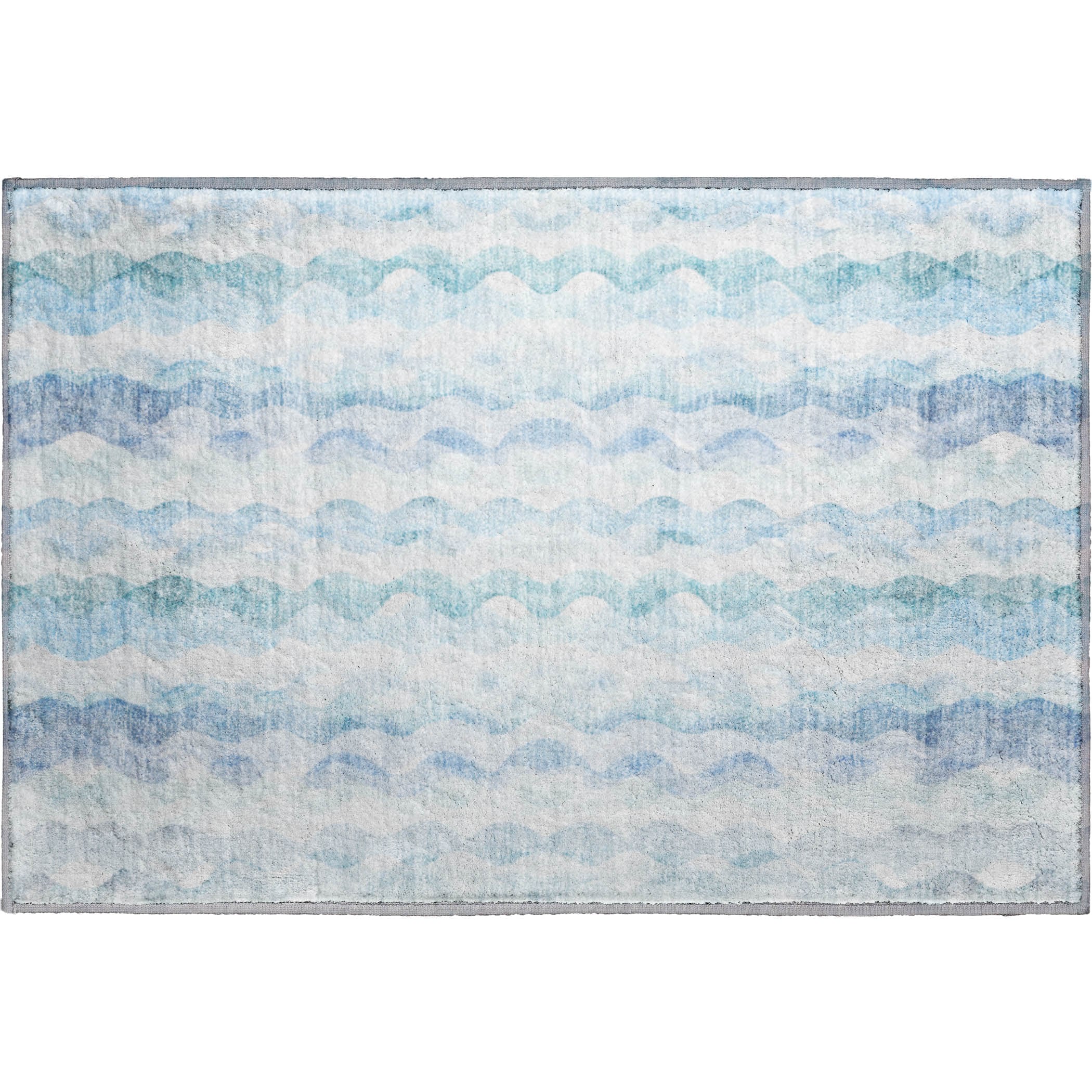 Blue Rectangular Washable Synthetic Stripe Rug 30" x 20"