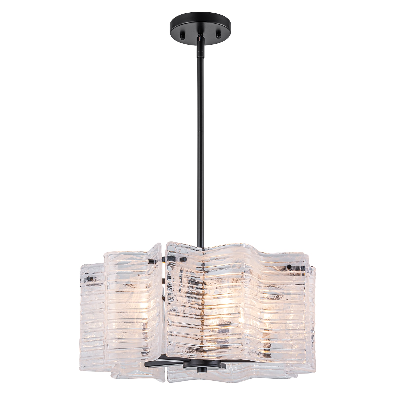 MENCOLULU - 17.72 inch Wavy Bent White Cloud Glass Panel Cluster 5 -Light Black Metal Chandelier