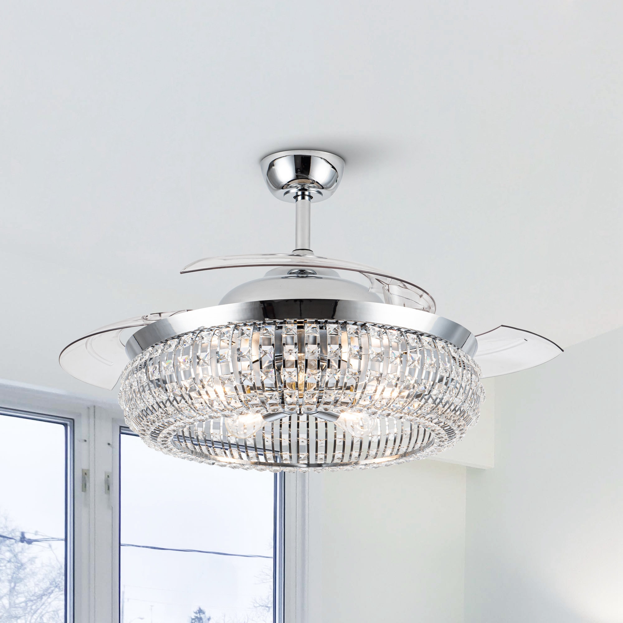 Parrot Uncle 52-in Chrome with Clear Blades Color-changing Indoor Smart Chandelier Ceiling Fan with Light and Remote (3-Blade) F4722-SMART Sansujyuku sansujyuku.com