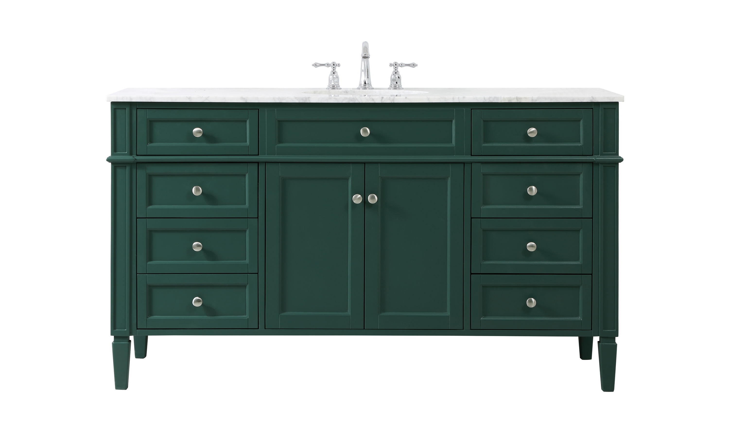 Green Solid Wood and Marble Single Bathroom Vanity