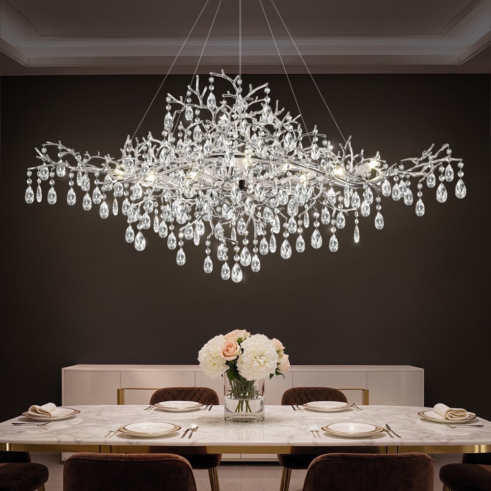 Ltemziiy 12-Light Dimmable Chandelier with Raindrop Crystal For Dining Room Living Room Kitchen Island