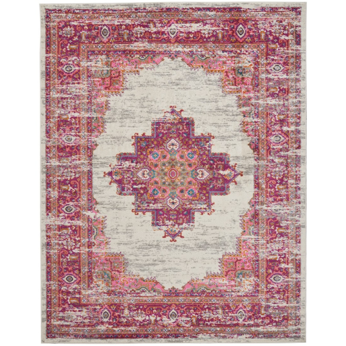 HomeRoots 4000385325 7 x 10 (ft) Loomed Polypropylene Ivory Fuchsia Rectangular Indoor Area rug