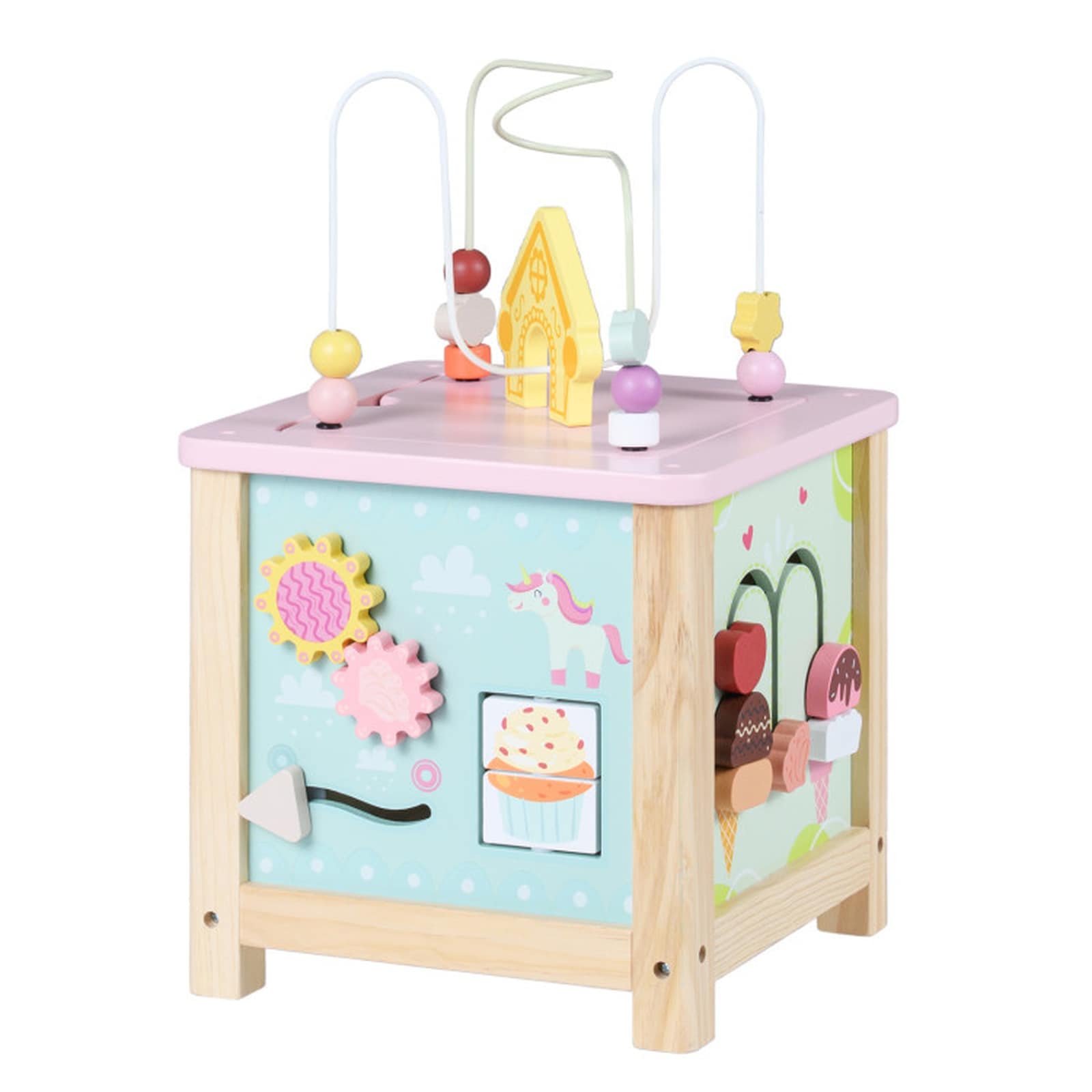 SUGIFT - Wooden Activity Cube with Montessori Sensory Toys and Hidden Storage for 18+ Months Todd...