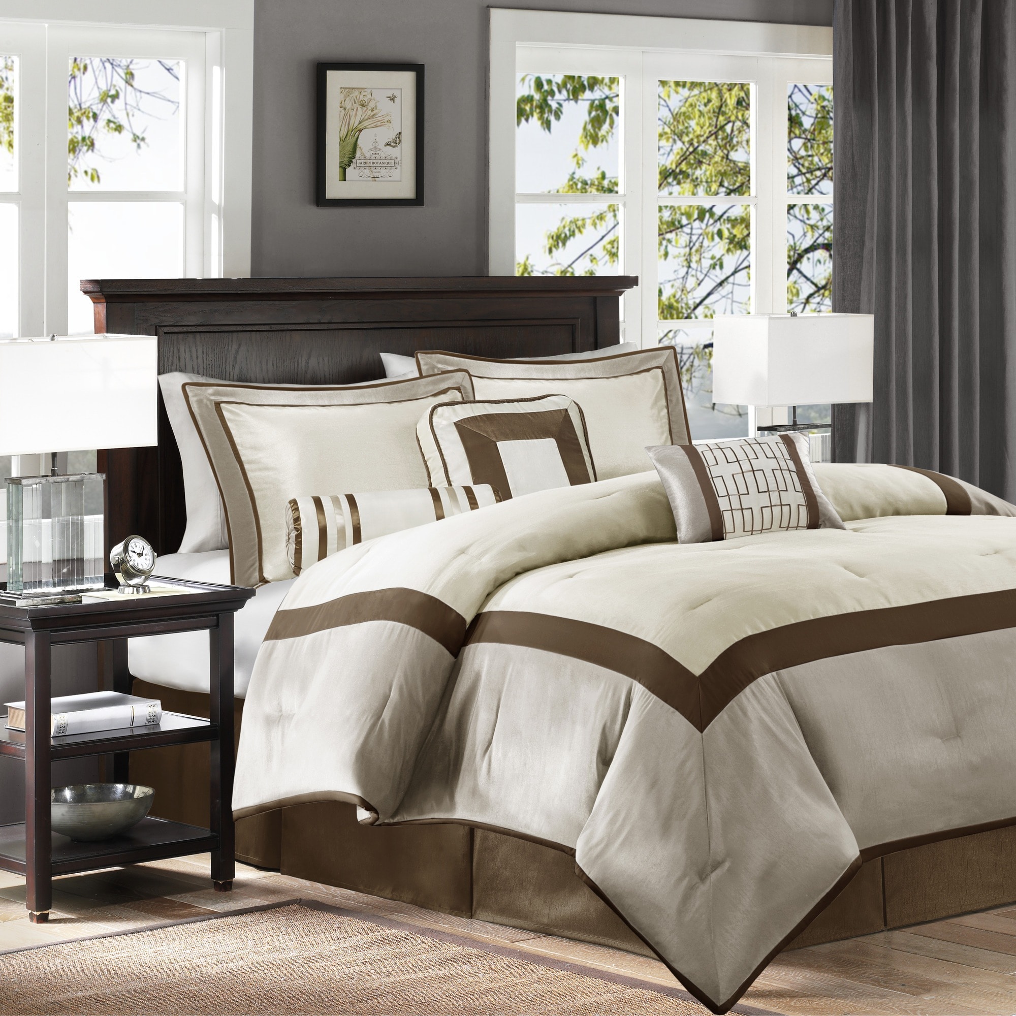 HyperDrop Cart Queen Taupe/Brown Grade A 7-Piece Comforter Set - Heavy-Duty Stitching For Daily Guest Room Use