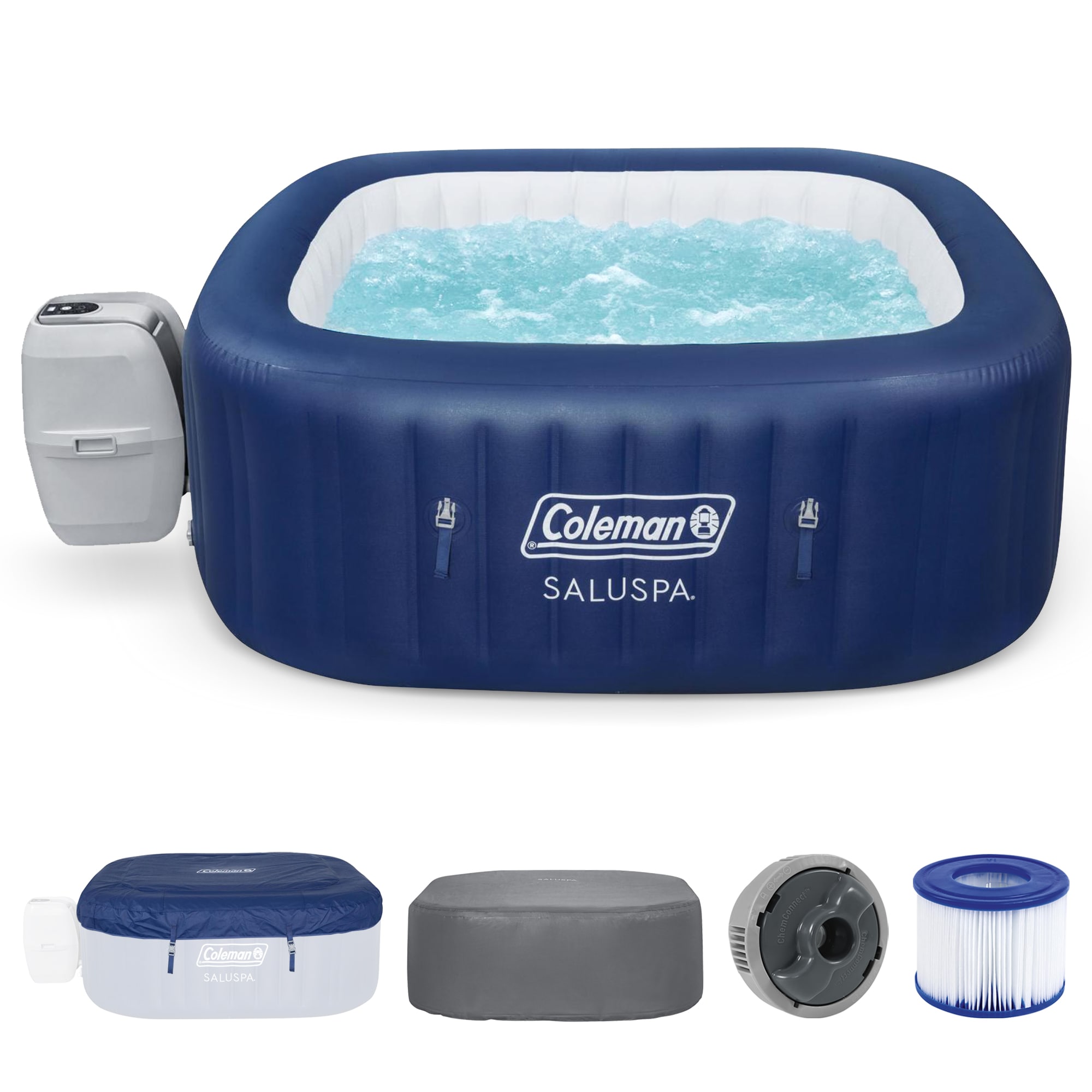 Coleman 90518E-BW Atlantis AirJet Square Inflatable Hot Tub with EnergySense Cover