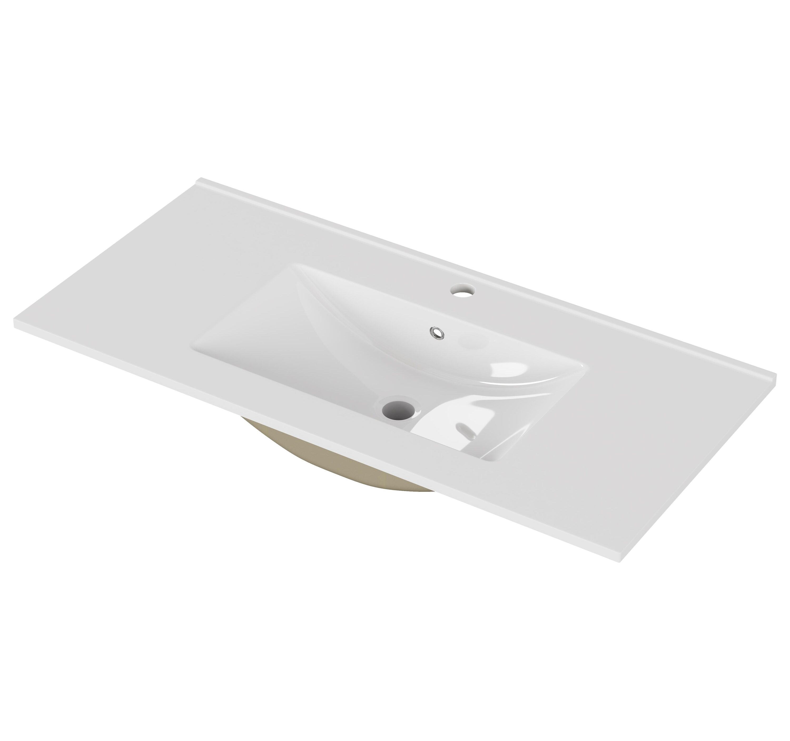 GDFStudio Aveline 39.4 in. Modern Minimalist Ceramic Bathroom Sink with Pre Drilled Faucet Hole Fits 36 in. Vanity Durable and Easy to Clean - White