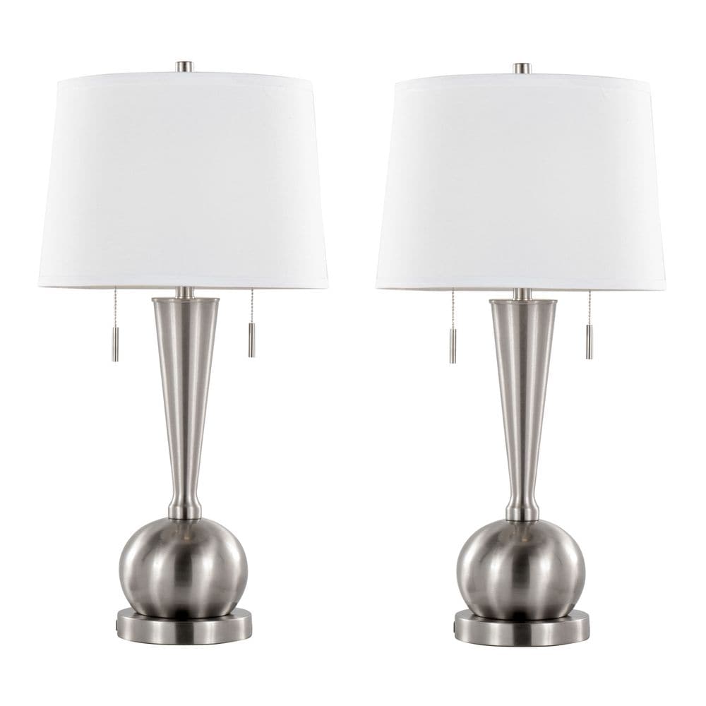 Blisstyle Jules 30 DOT 25 Inch Contemporary Metal Table Lamp in Brushed Nickel with White Linen Shade and Built in USB Port from Grandview Gallery Set of 2 Lighting Lighting and Lamps Brushed Nickel Linen